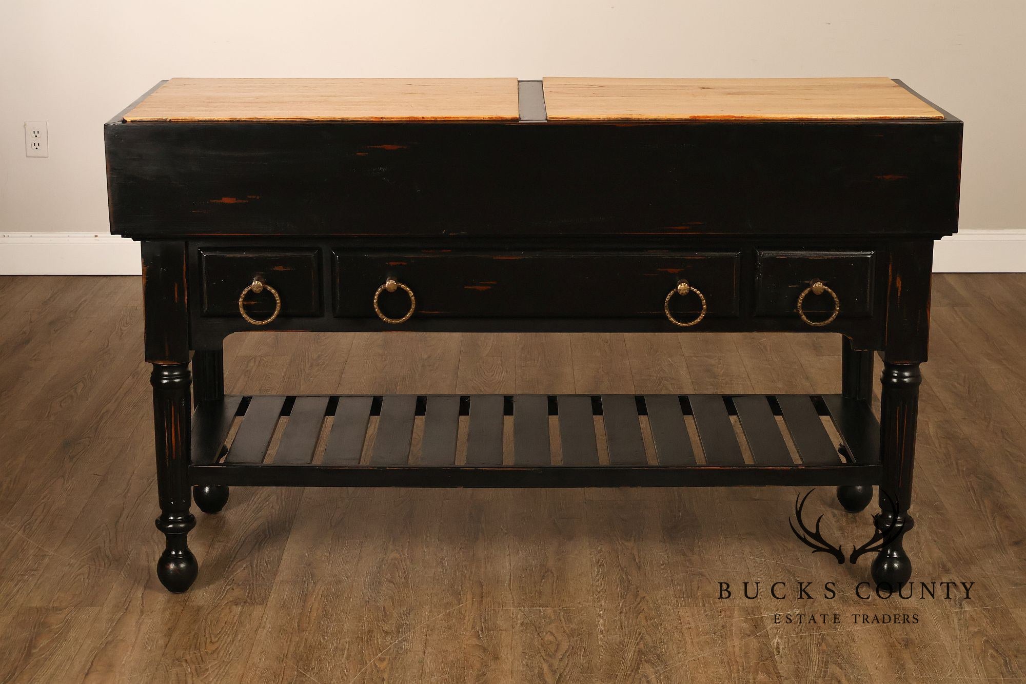 French Colonial Style Butcher Block Kitchen Island