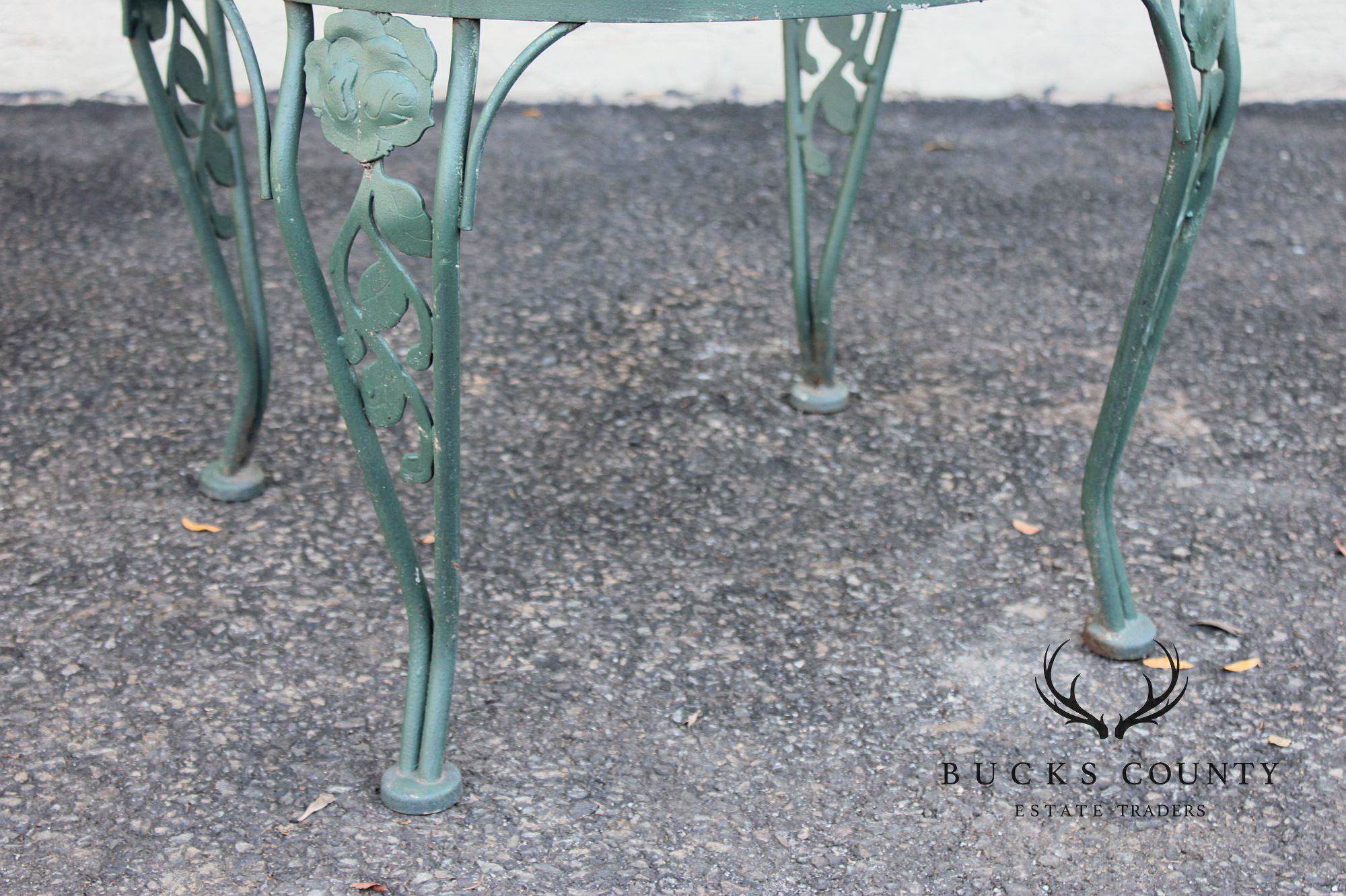 Wrought Iron Outdoor Round Mesh Top Patio Table With Floral Motif