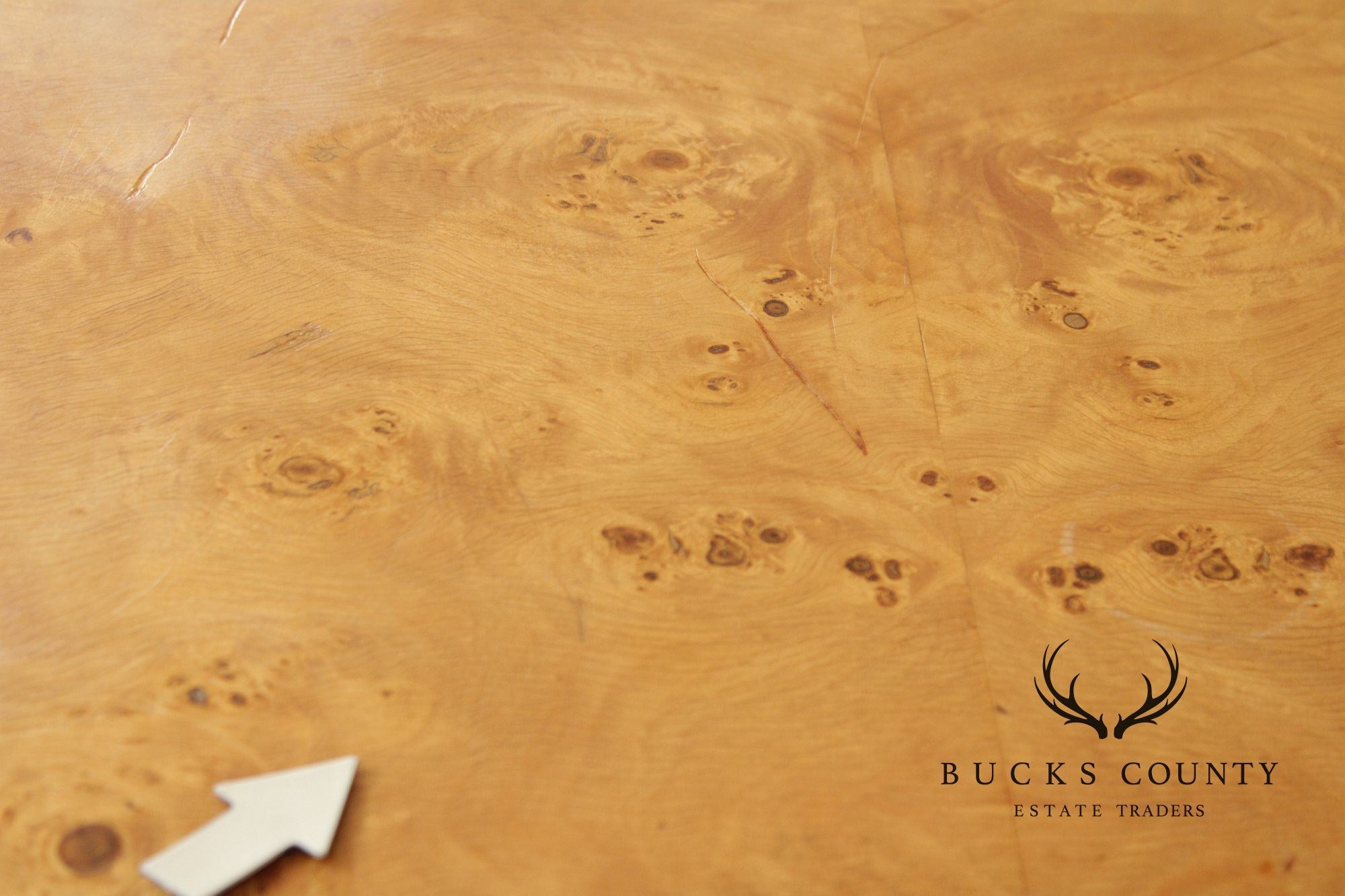 Milo Baughman Style Burlwood Extension Dining Table with 2 Leaves