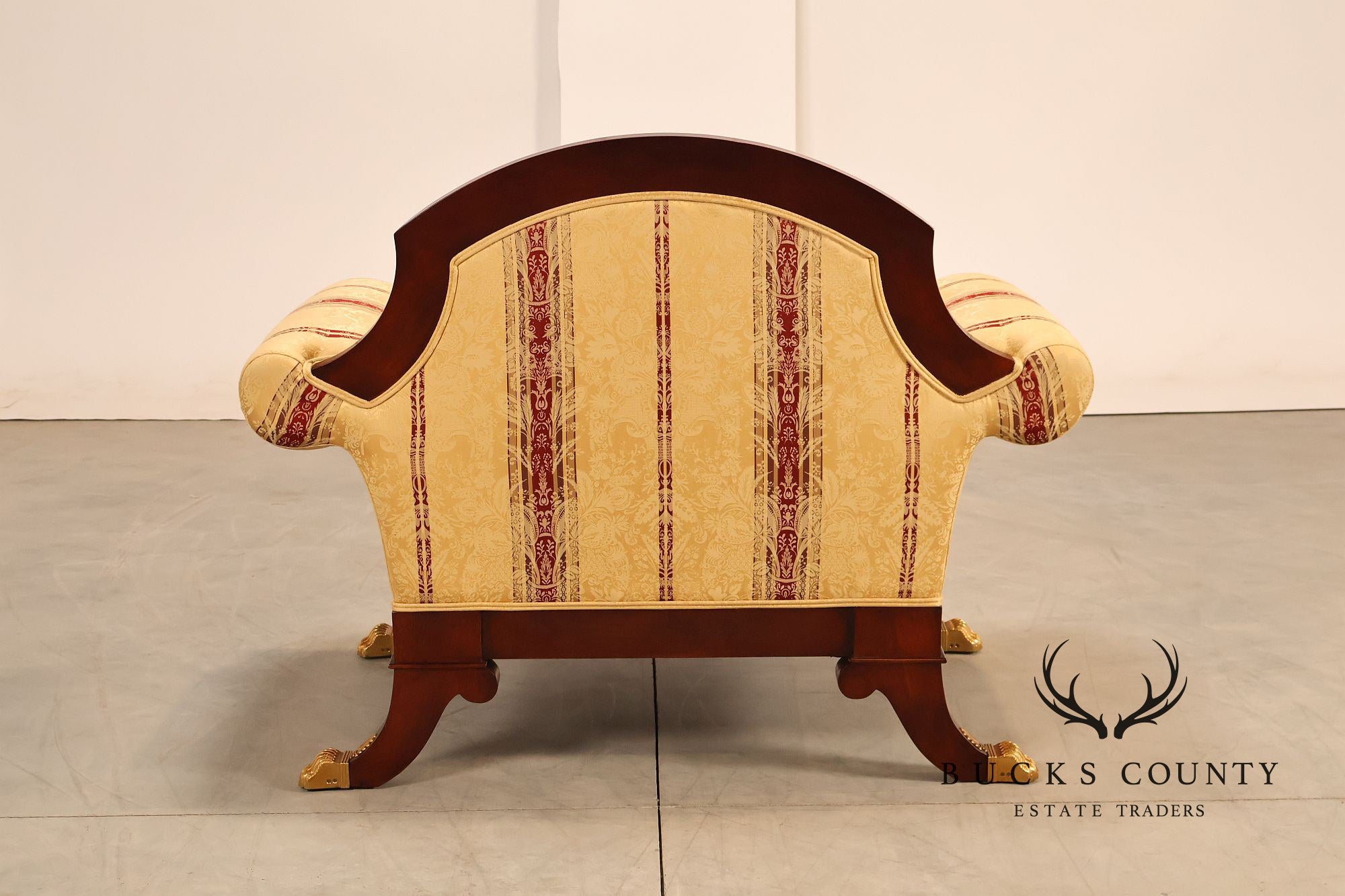 Empire Neoclassical Style Mahogany Upholstered Armchair With Gilt Bronze Accents