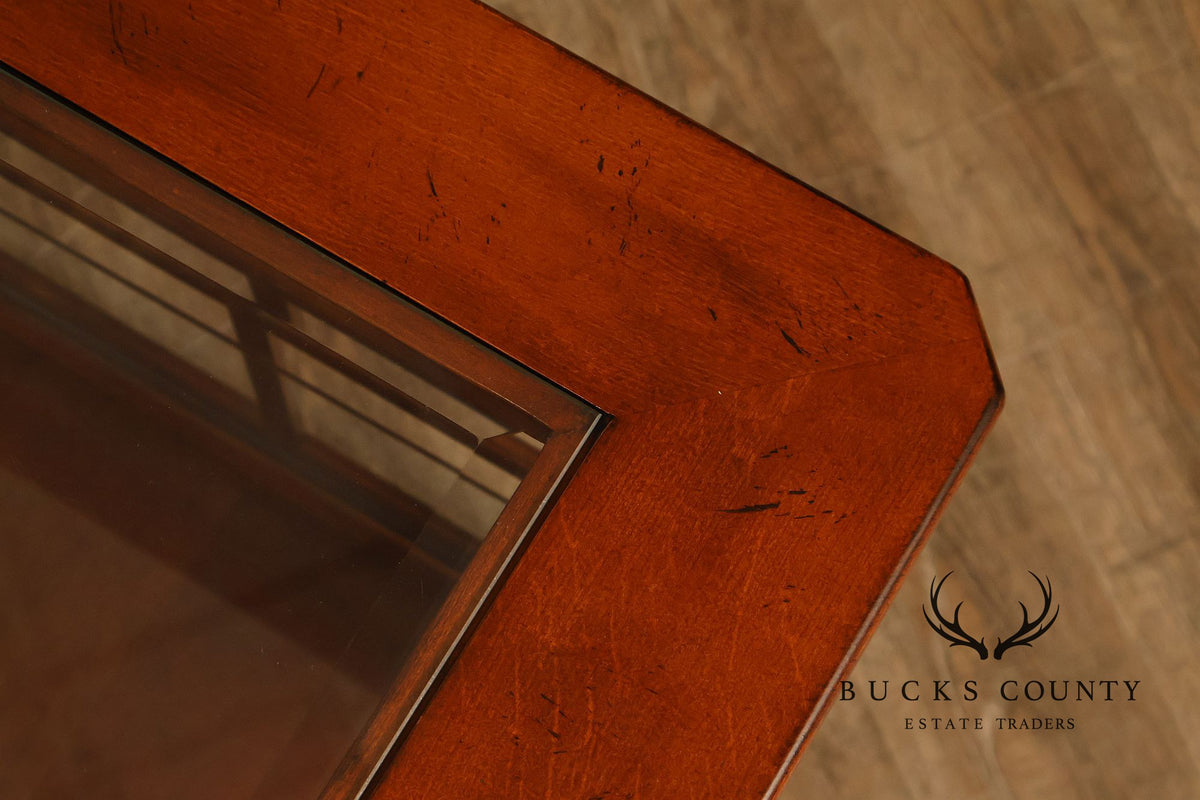 Traditional Cherry Finish Glass Display End Table