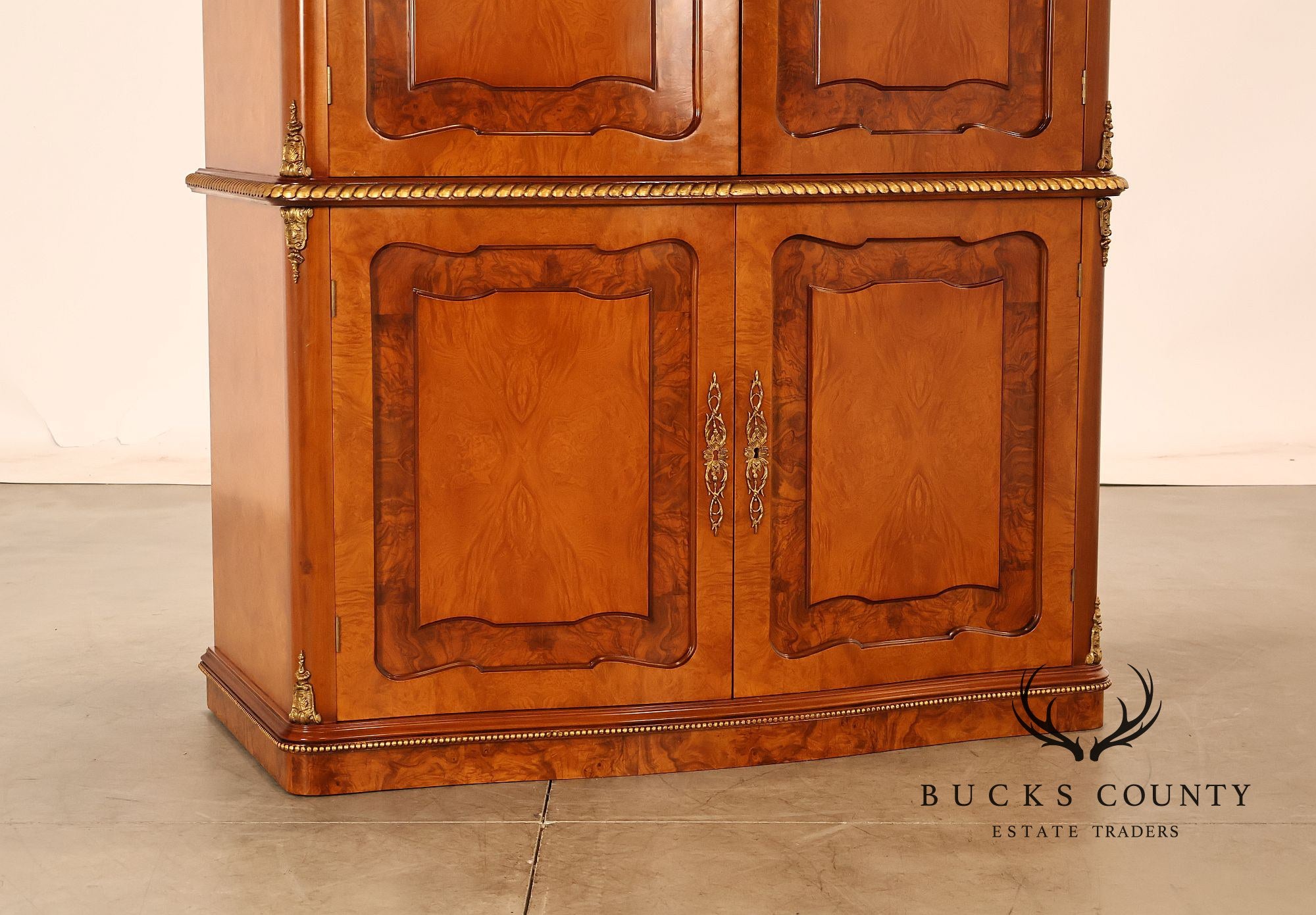 French Louis XV Style Burl Walnut Linen Closet Armoire