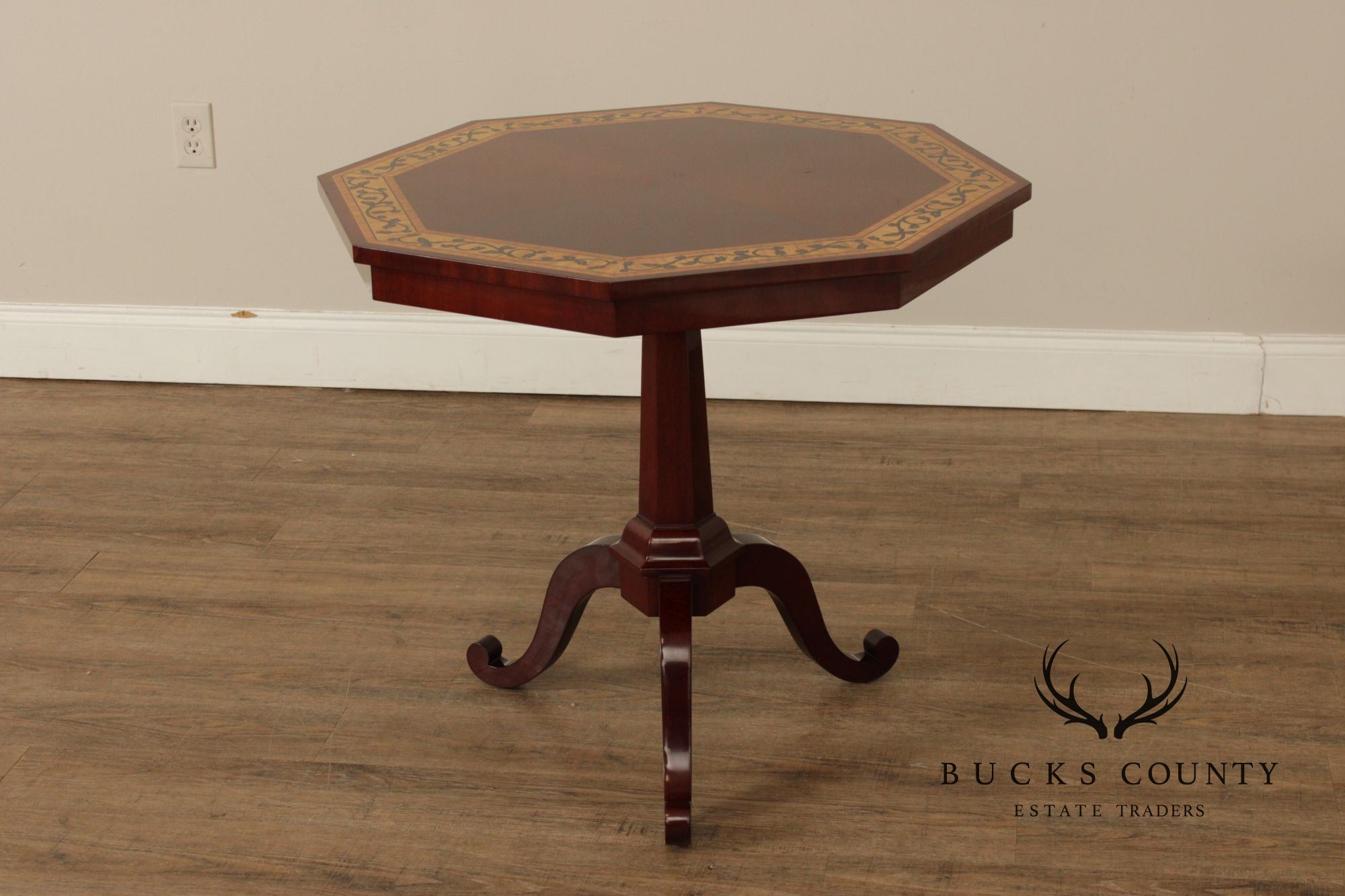 Kindel Furniture Inlaid Mahogany Pedestal Side Table