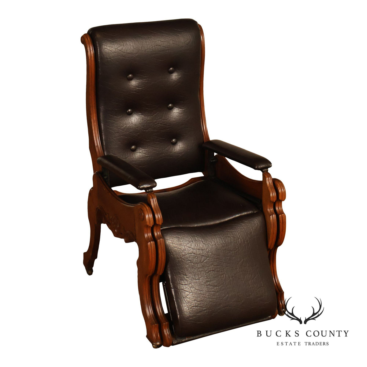 Antique Victorian Carved Walnut Reclining Armchair