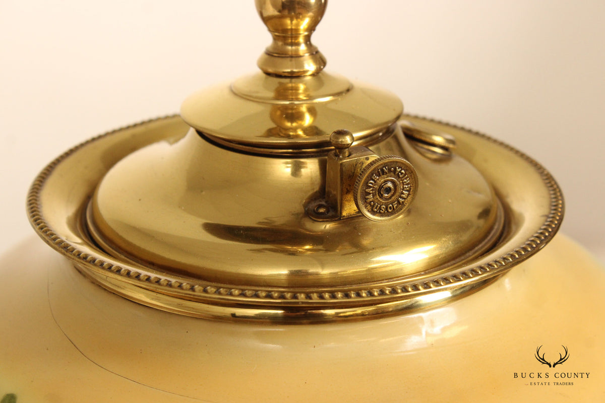 French Style Painted Porcelain and Brass Table Lamp
