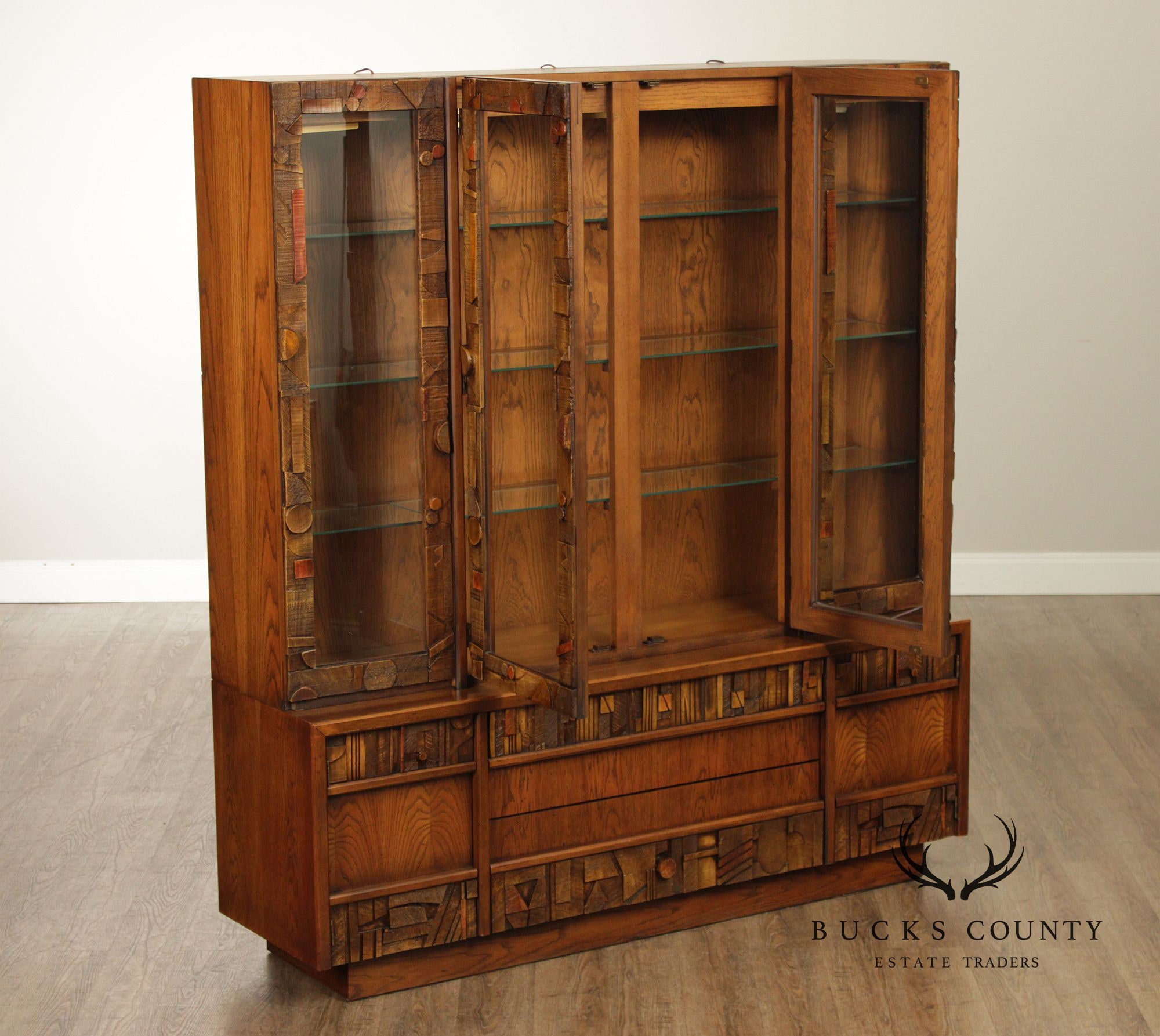Lane 'Pueblo' Brutalist Oak China Cabinet