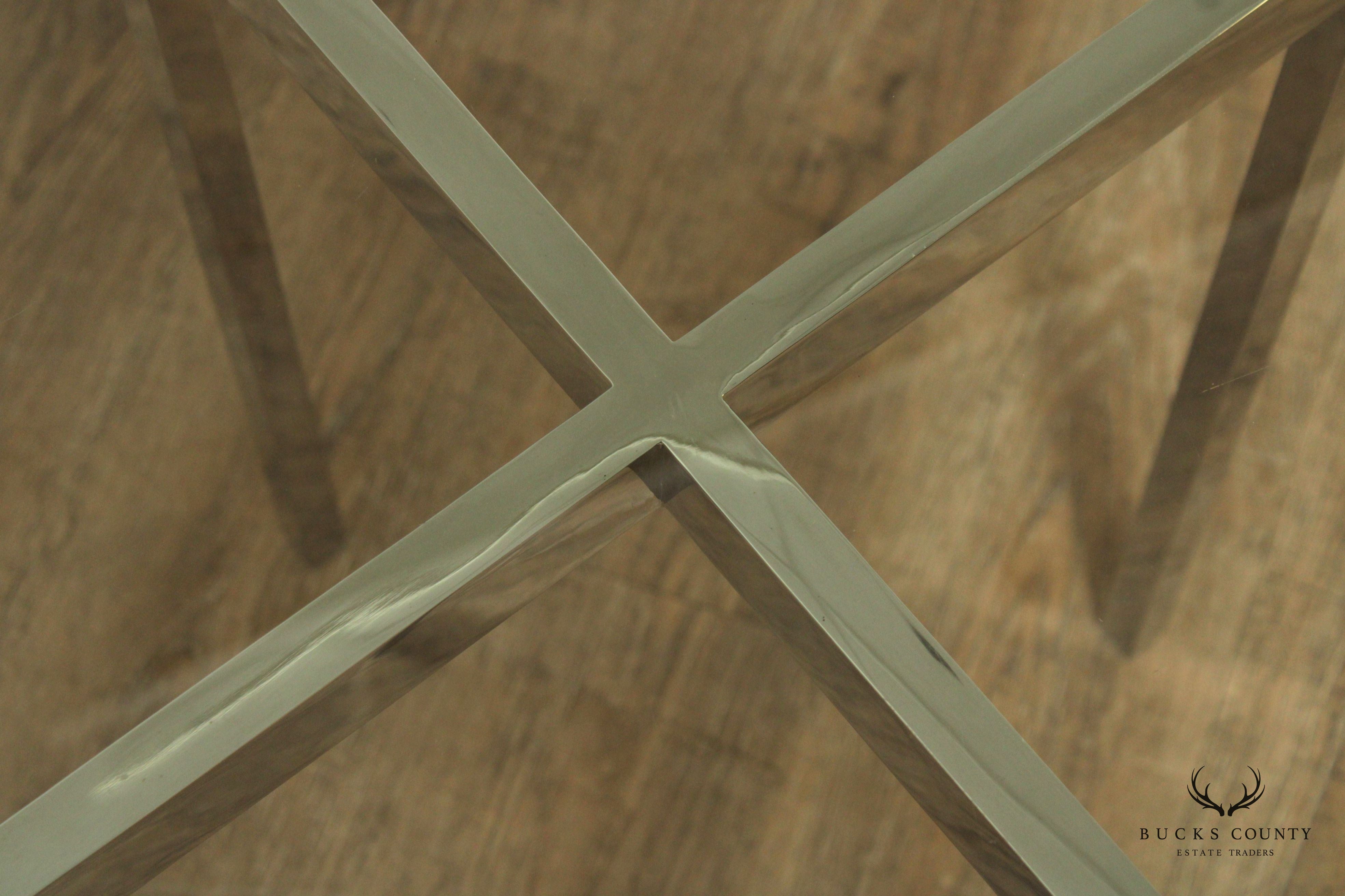 Mid Century Modern Glass Top Chrome Side Table