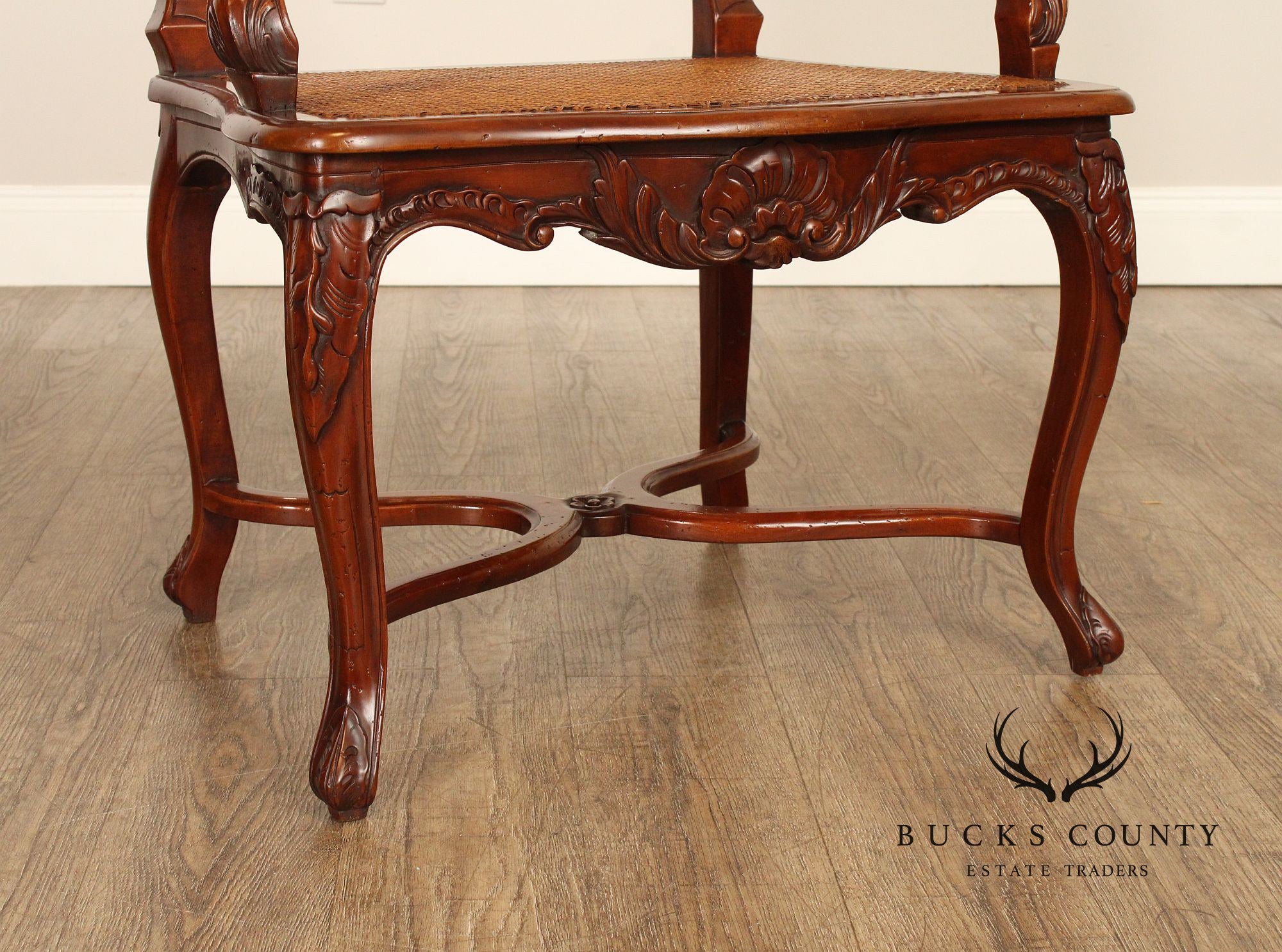 French Louis XV Style Set of Six Caned Dining Chairs