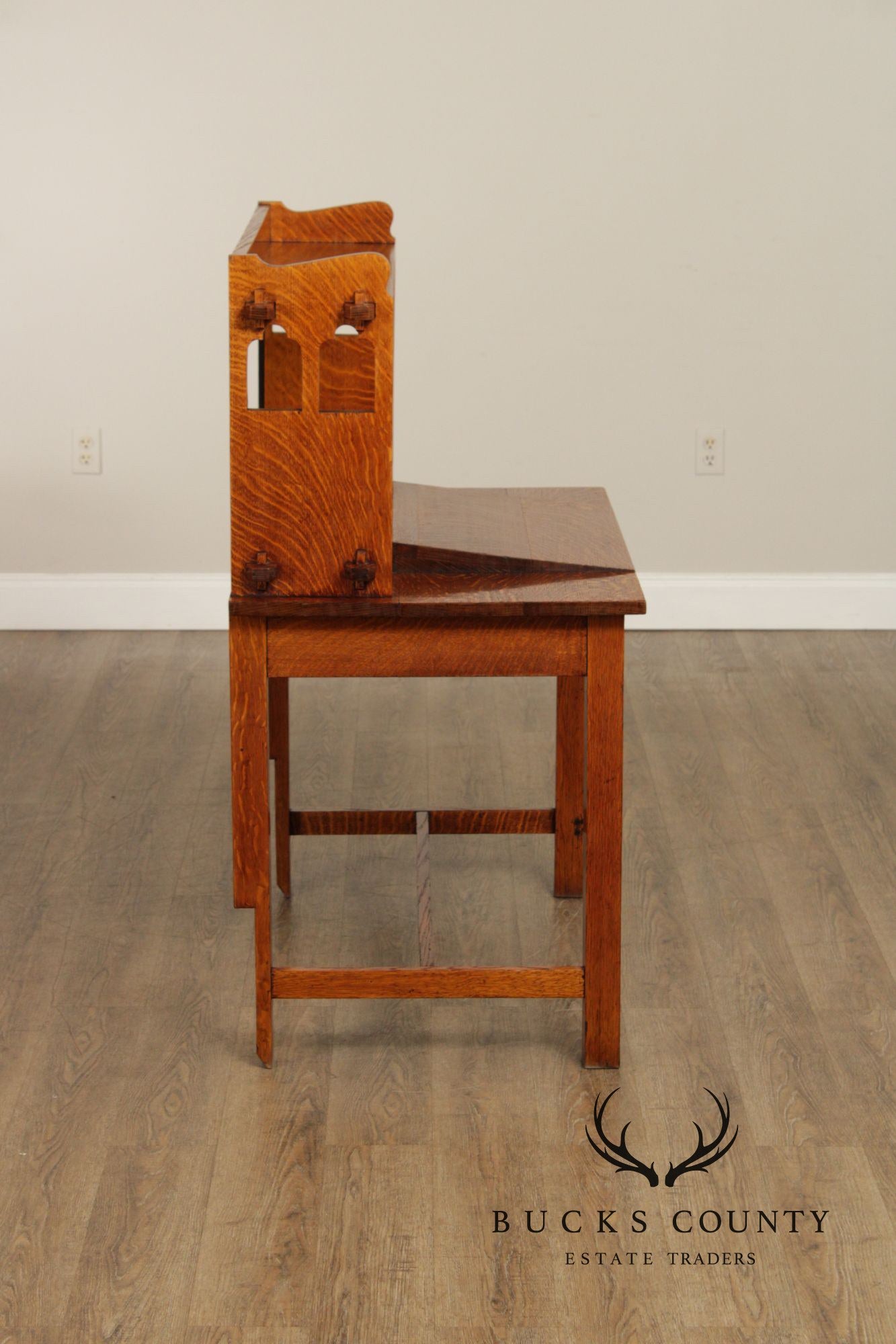 Antique Mission Oak Writing Desk With Bookcase Top