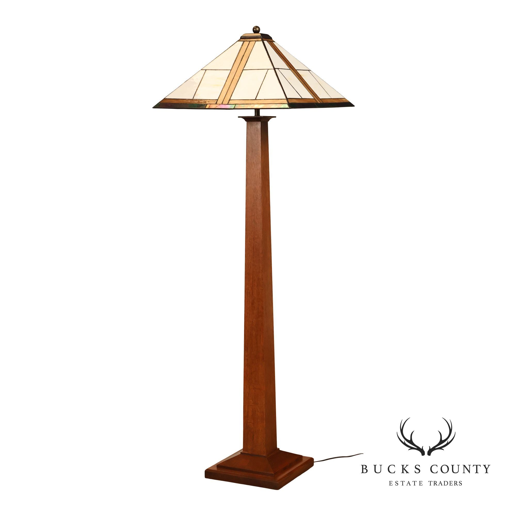 Stickley Mission Collection Oak Floor Lamp With Glass Shade