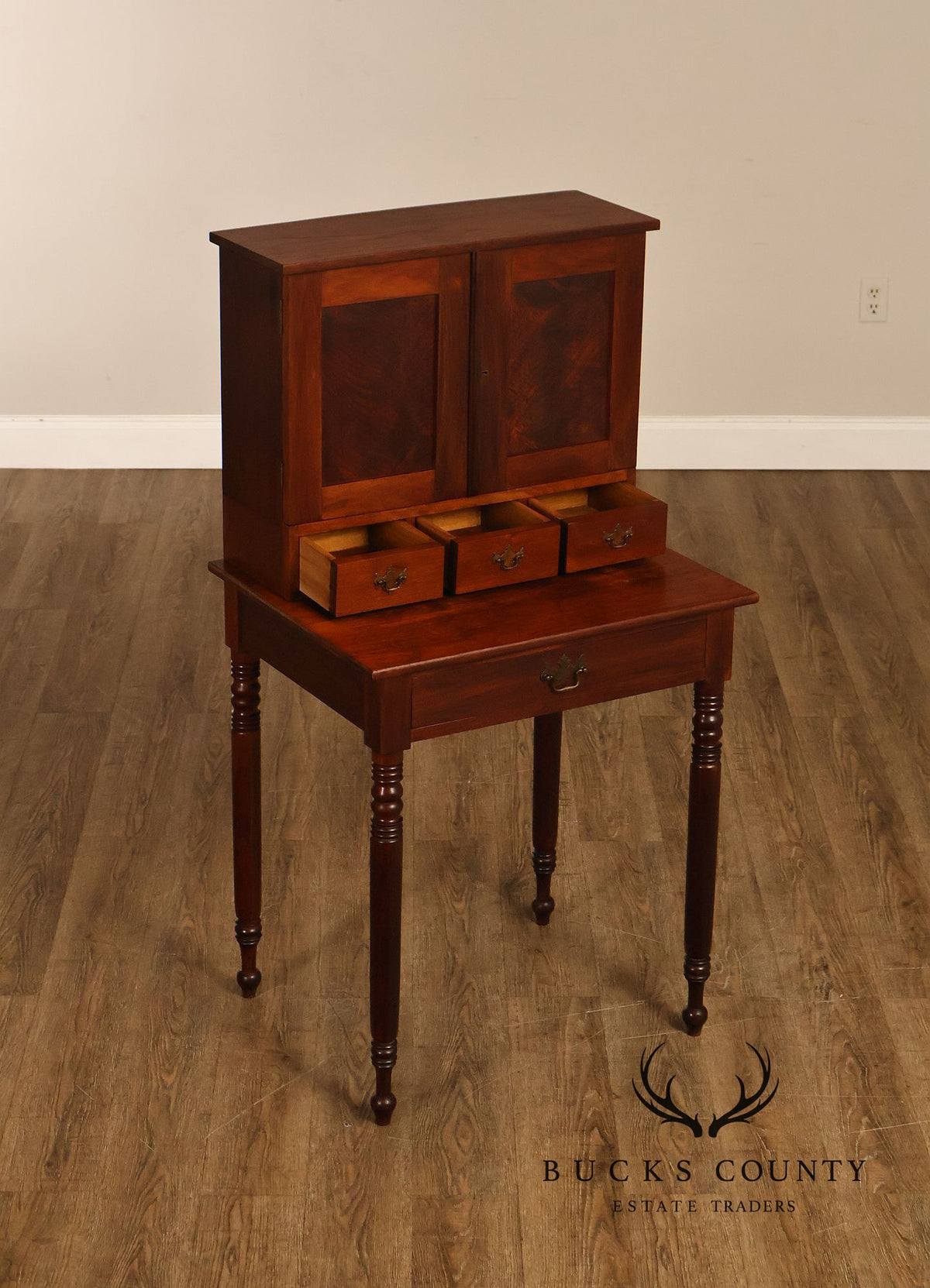 Antique Walnut Two-Part Writing Desk With Cubbyhole Organizer
