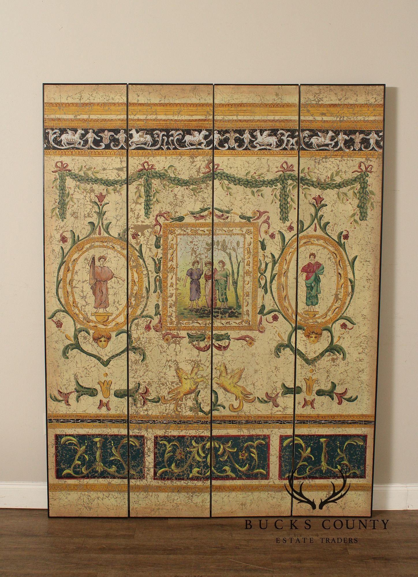 Italian Neoclassical Style Painted Four-Panel Folding Screen