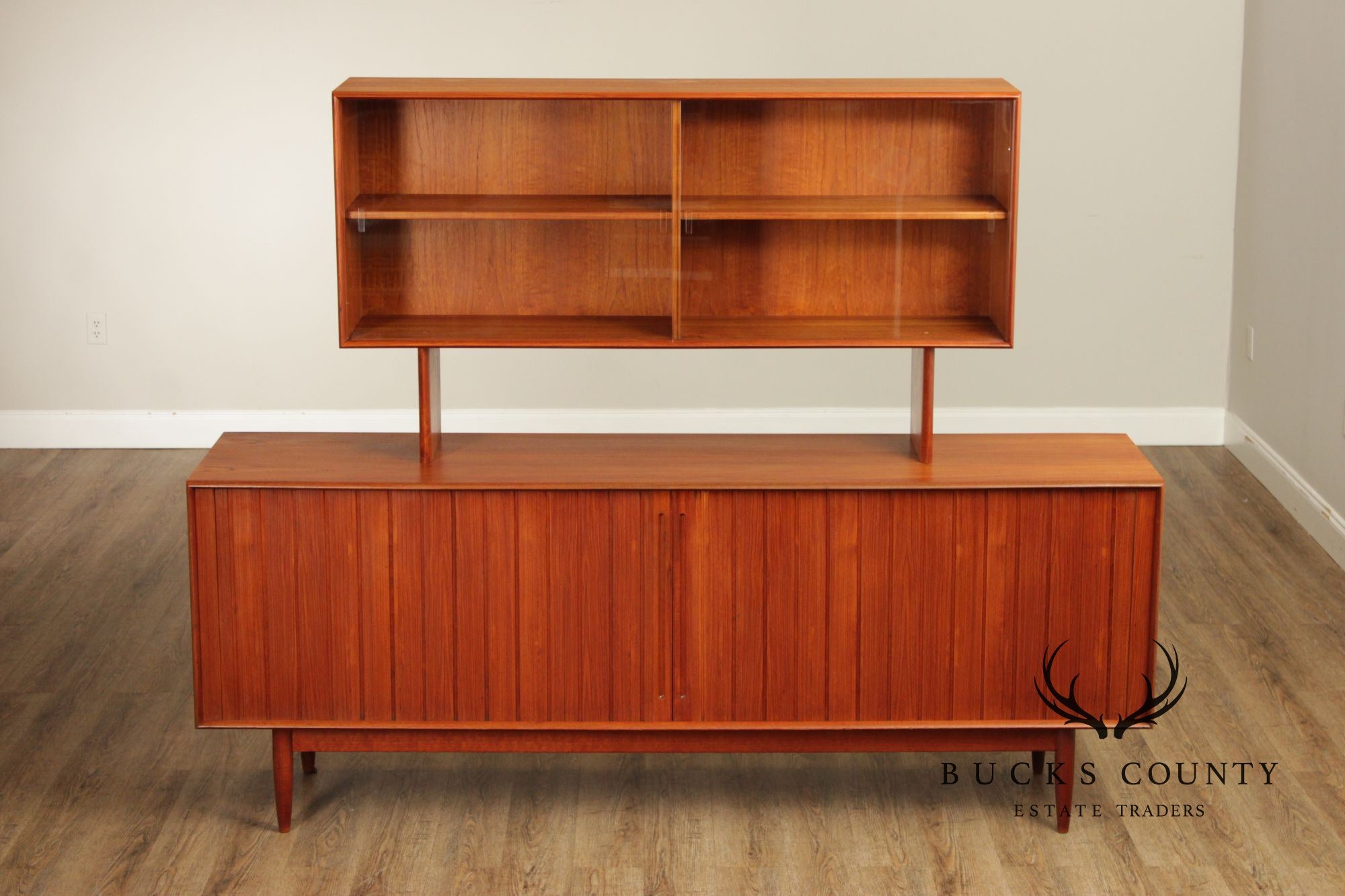 Danish Mid-Century Modern Teak Credenza With Floating Hutch