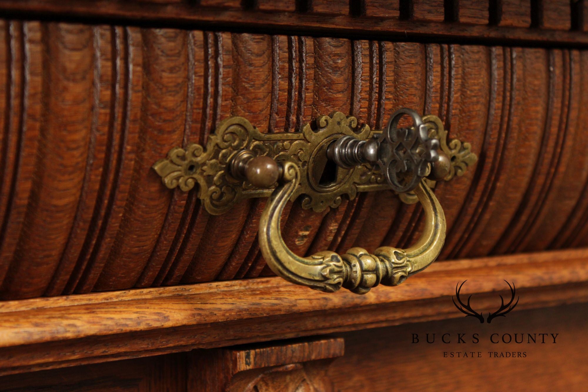 Antique German Renaissance Revival Carved Oak Marble Top Cabinet