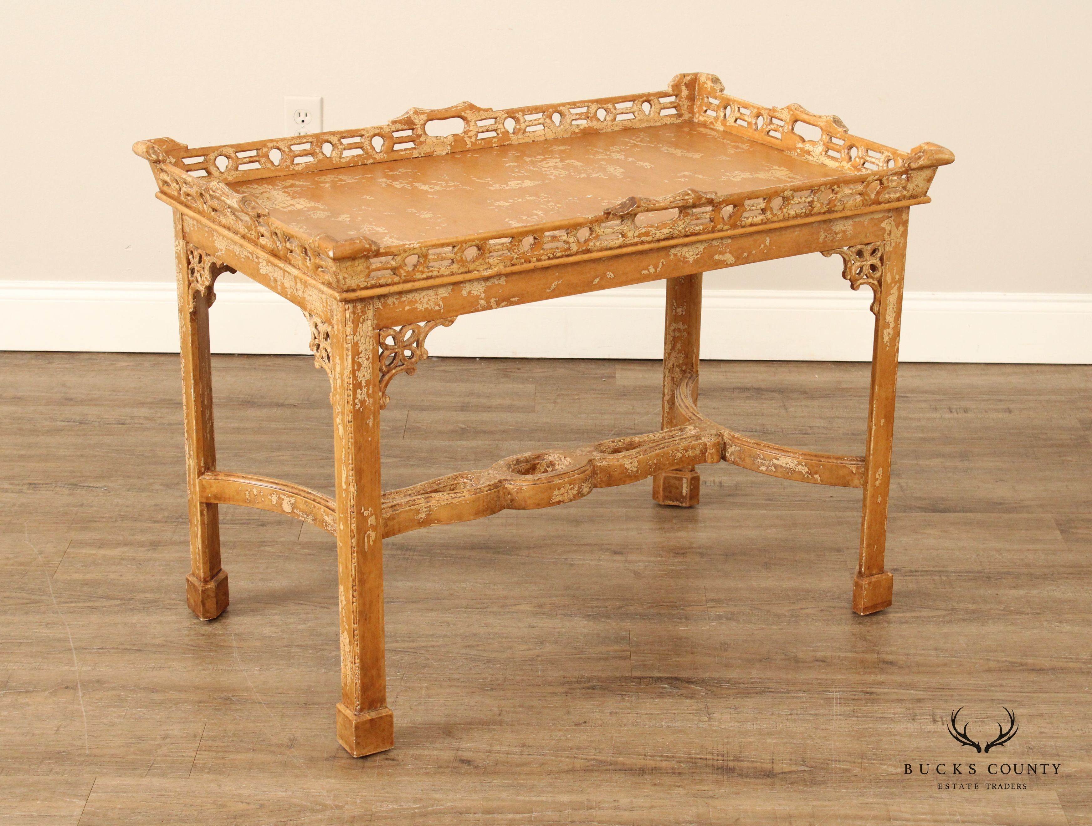 Chinese Chippendale Style Distress Painted Tea Table