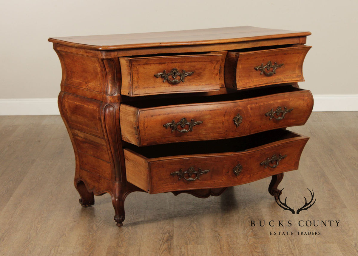 Antique French Louis XV Style Inlaid Bombe Commode Chest