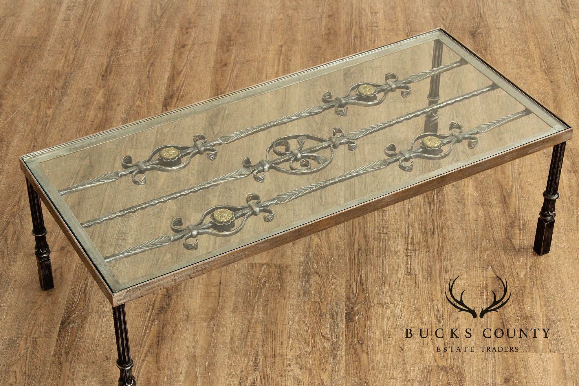 Renaissance Style Cast Iron Glass Top Coffee Table