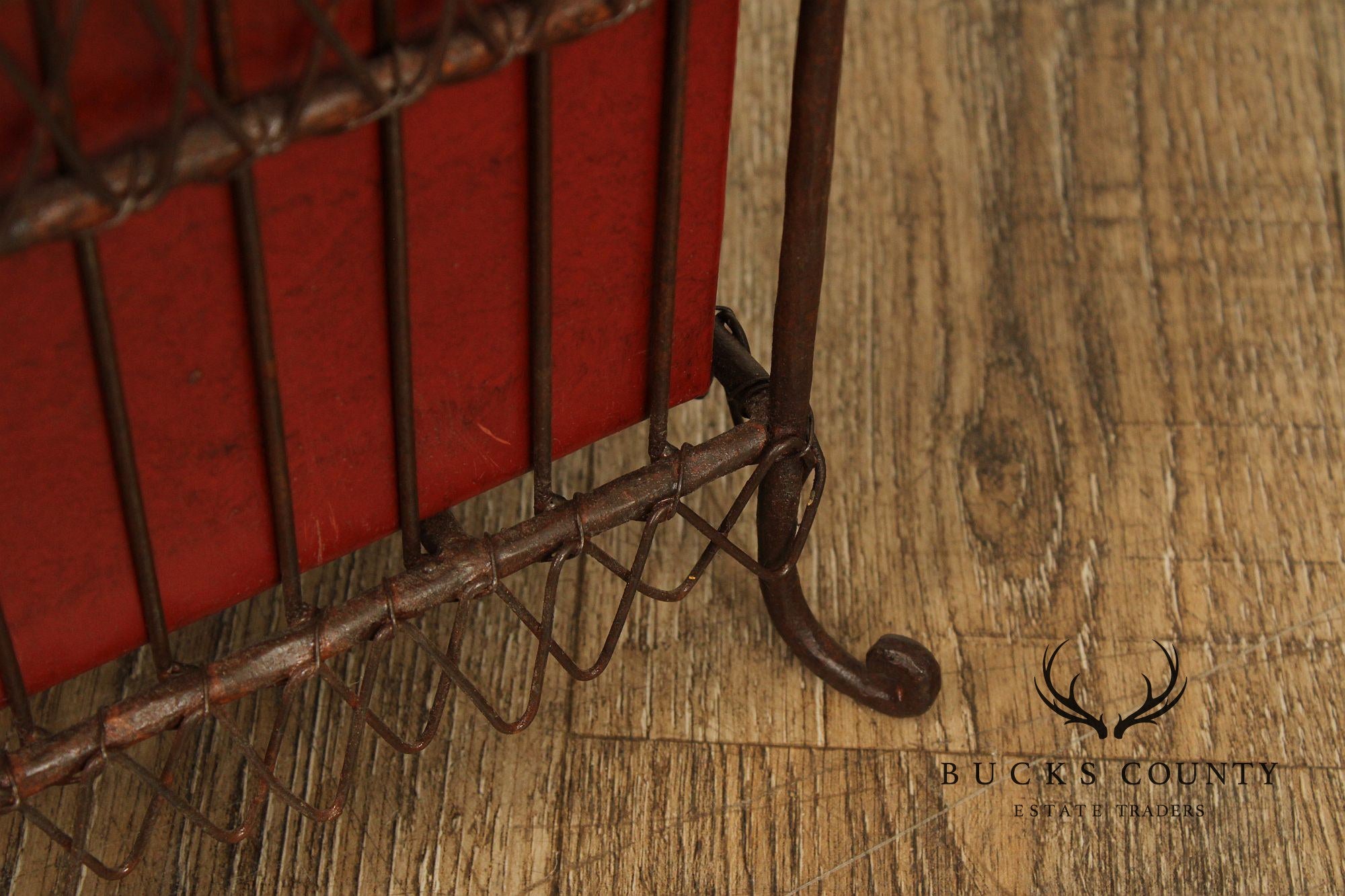 Vintage Wrought Iron Umbrella Stand with Red Liner
