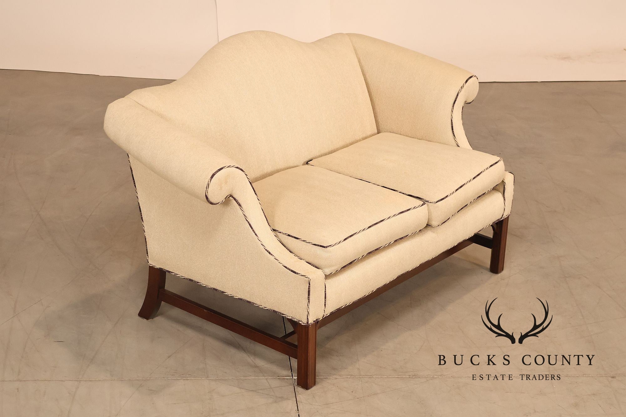 Ethan Allen Vintage Chippendale Style Upholstered Loveseat