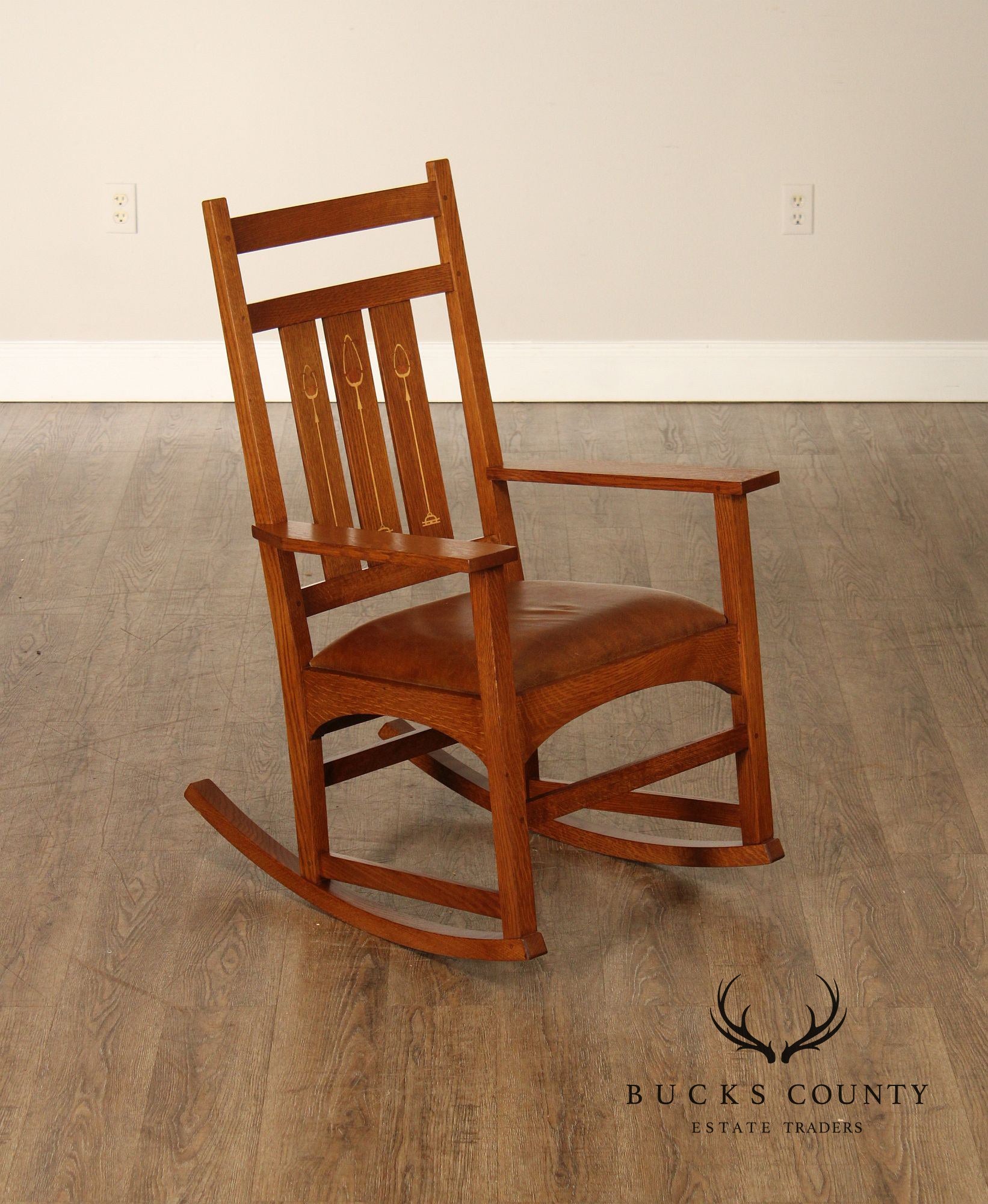 Stickley Mission Collection Harvey Ellis Inlaid Oak Rocker