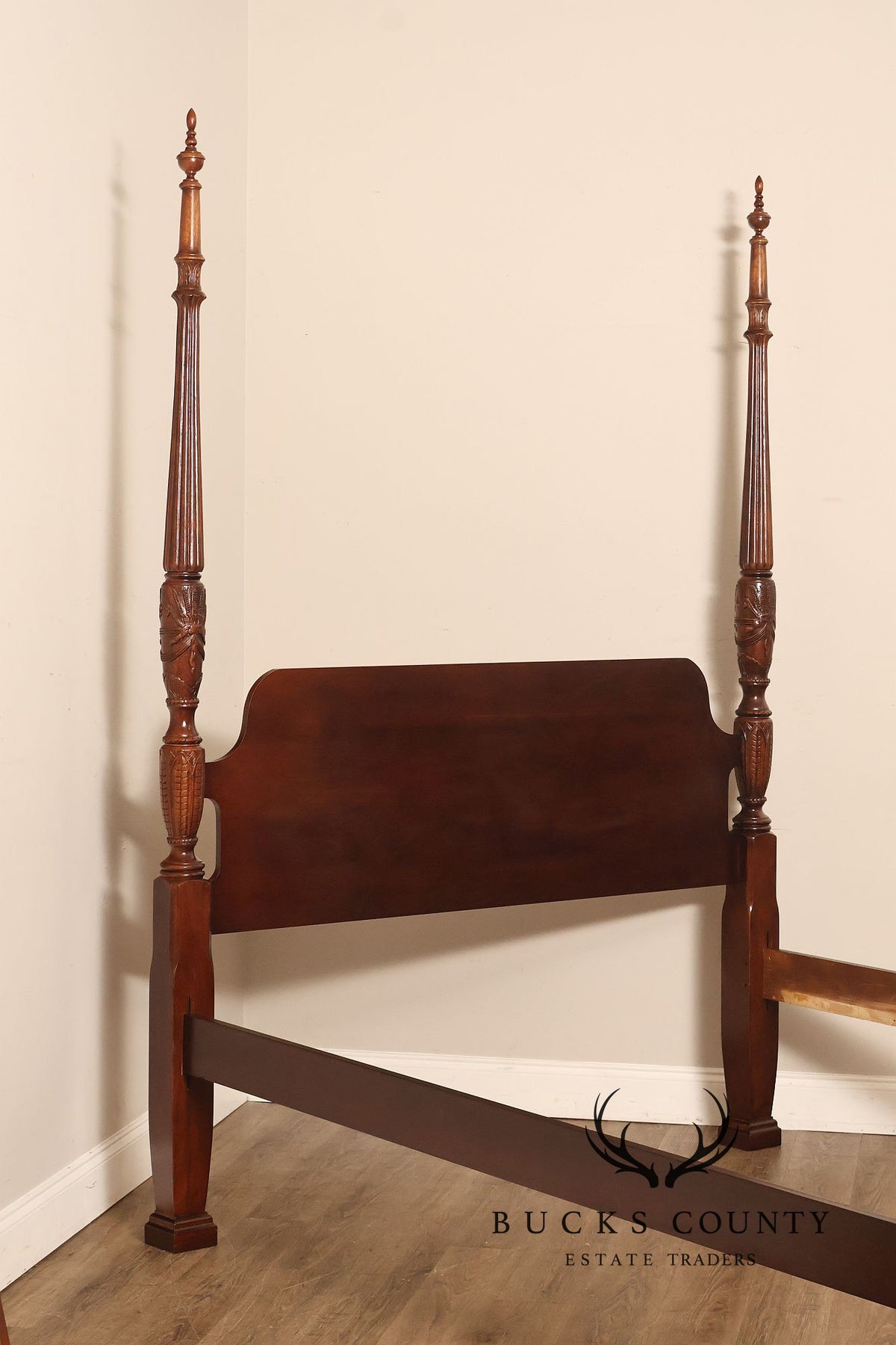 Traditional Rice Carved Mahogany Four Poster Bed