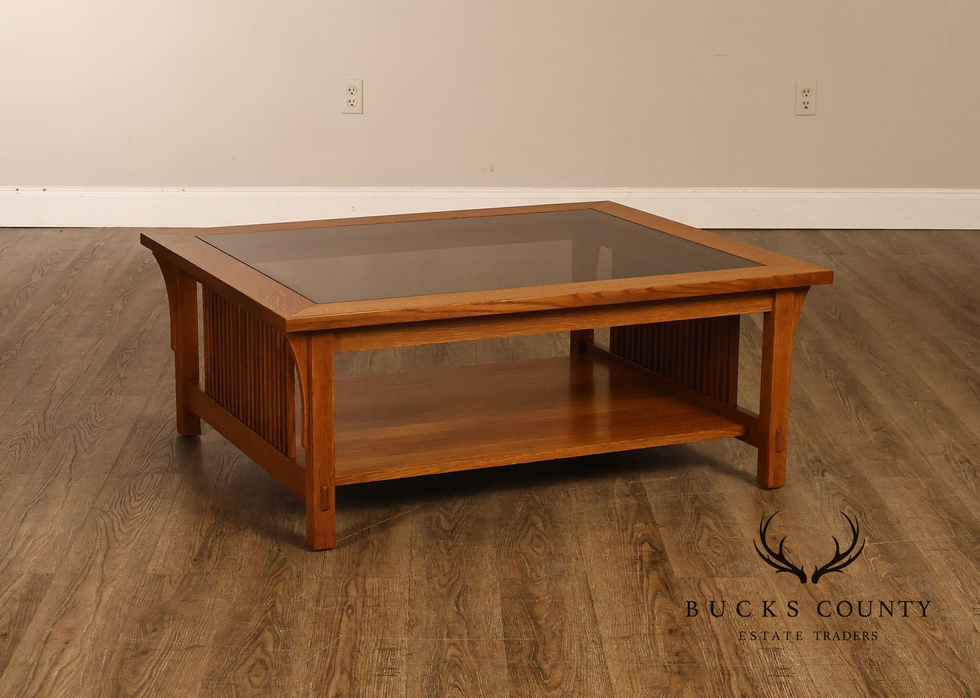 Stickley Mission Collection Glass Top Oak Cocktail Table