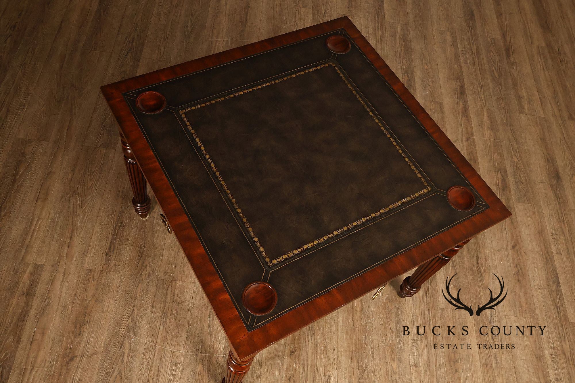 Maitland Smith Regency Style Mahogany Square Leather Top Game Table