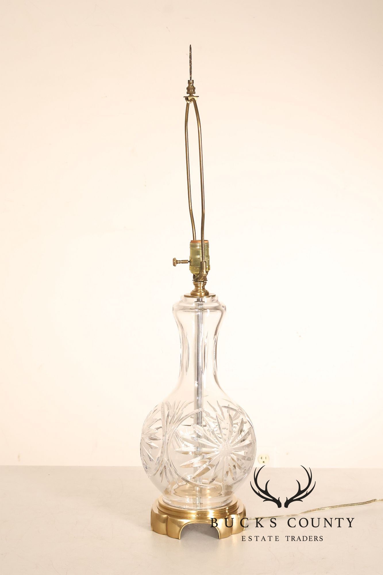 Pair Of Victorian Style Starburst Cut Crystal And Brass Table Lamps