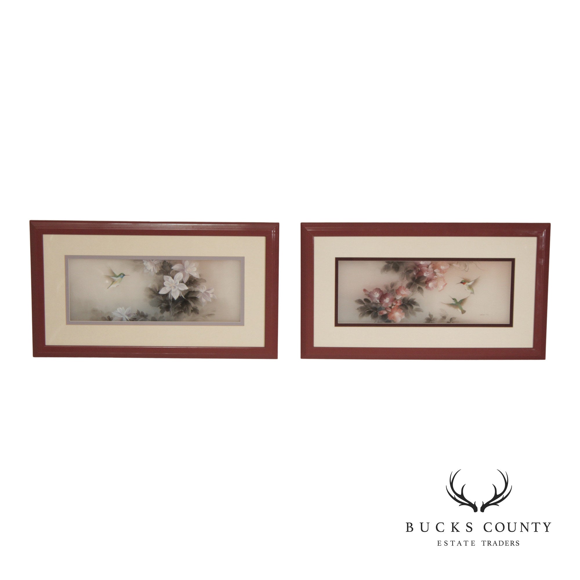 Lena Liu Chinese Pair of Bird and Flower Paintings on Silk