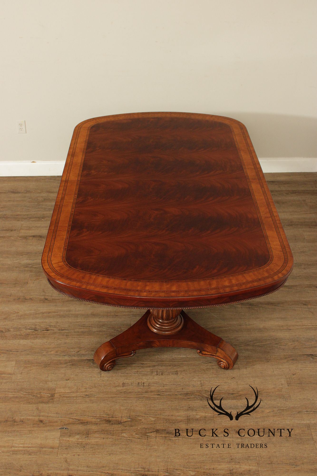 Regency Style Quality Banded Mahogany Double Pedestal Dining Table With 2 Leaves