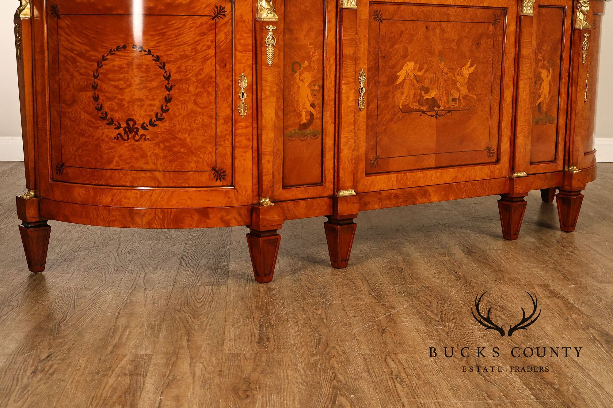 Rho Mobili D'Epoca Neoclassical Burl Wood Marquetry Inlaid Sideboard
