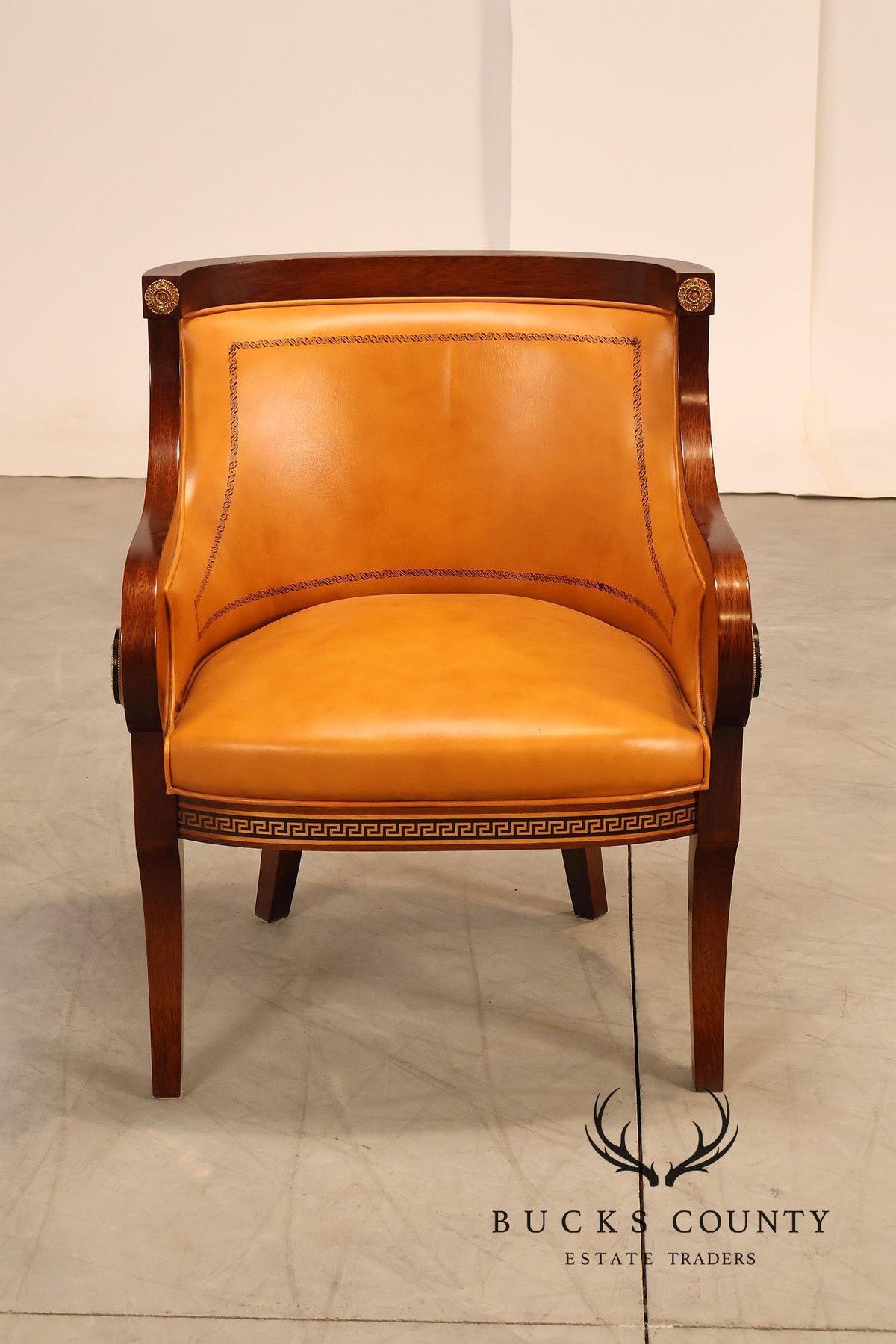 Neoclassical Empire Style Pair Of Mahogany And Leather Armchairs