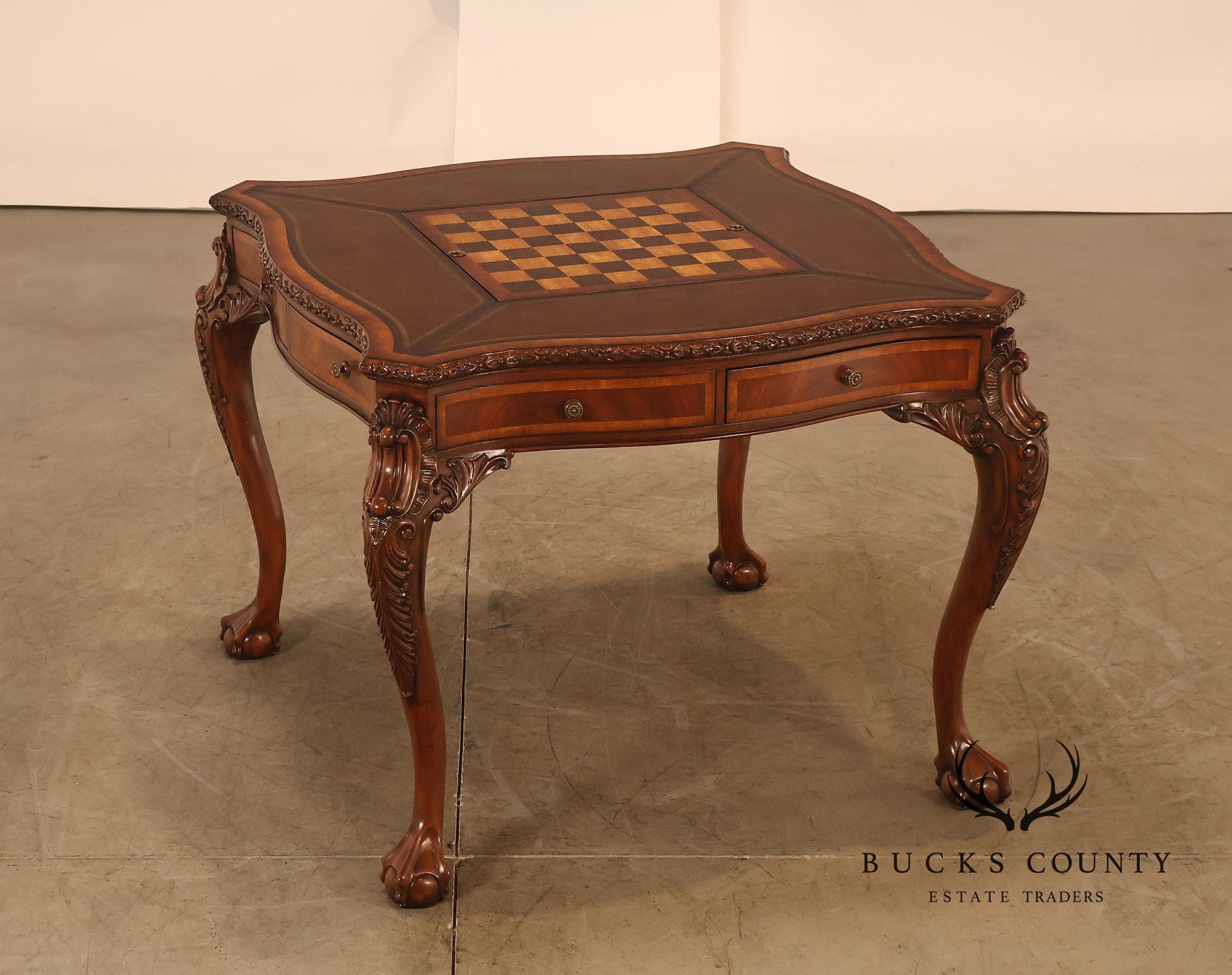 Lloyd Buxton Leather Top Four Drawer Gaming Table With Backgammon And Chess Board