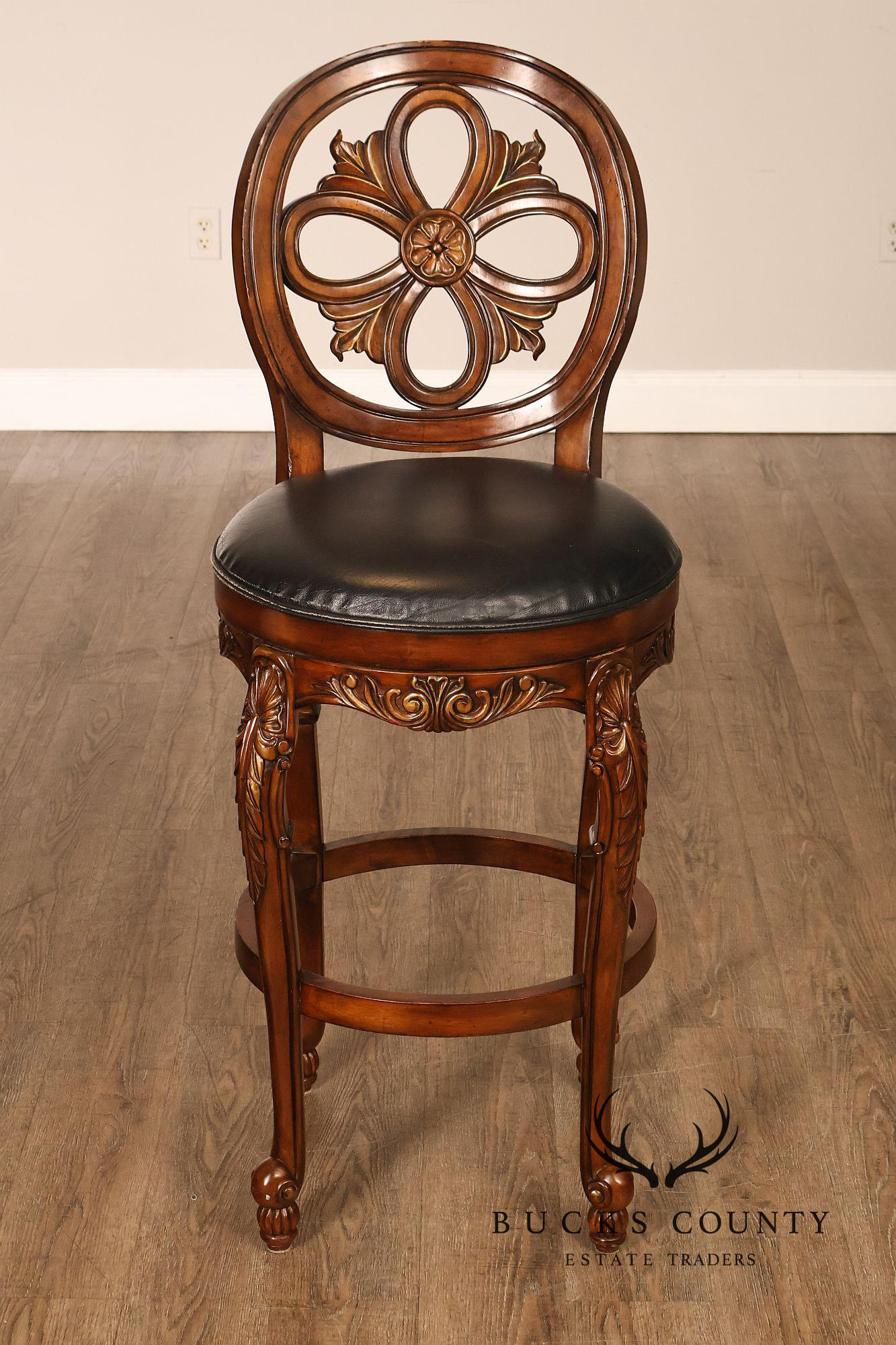 Rococo Style Set Of Four Carved Frame Swivel Barstools
