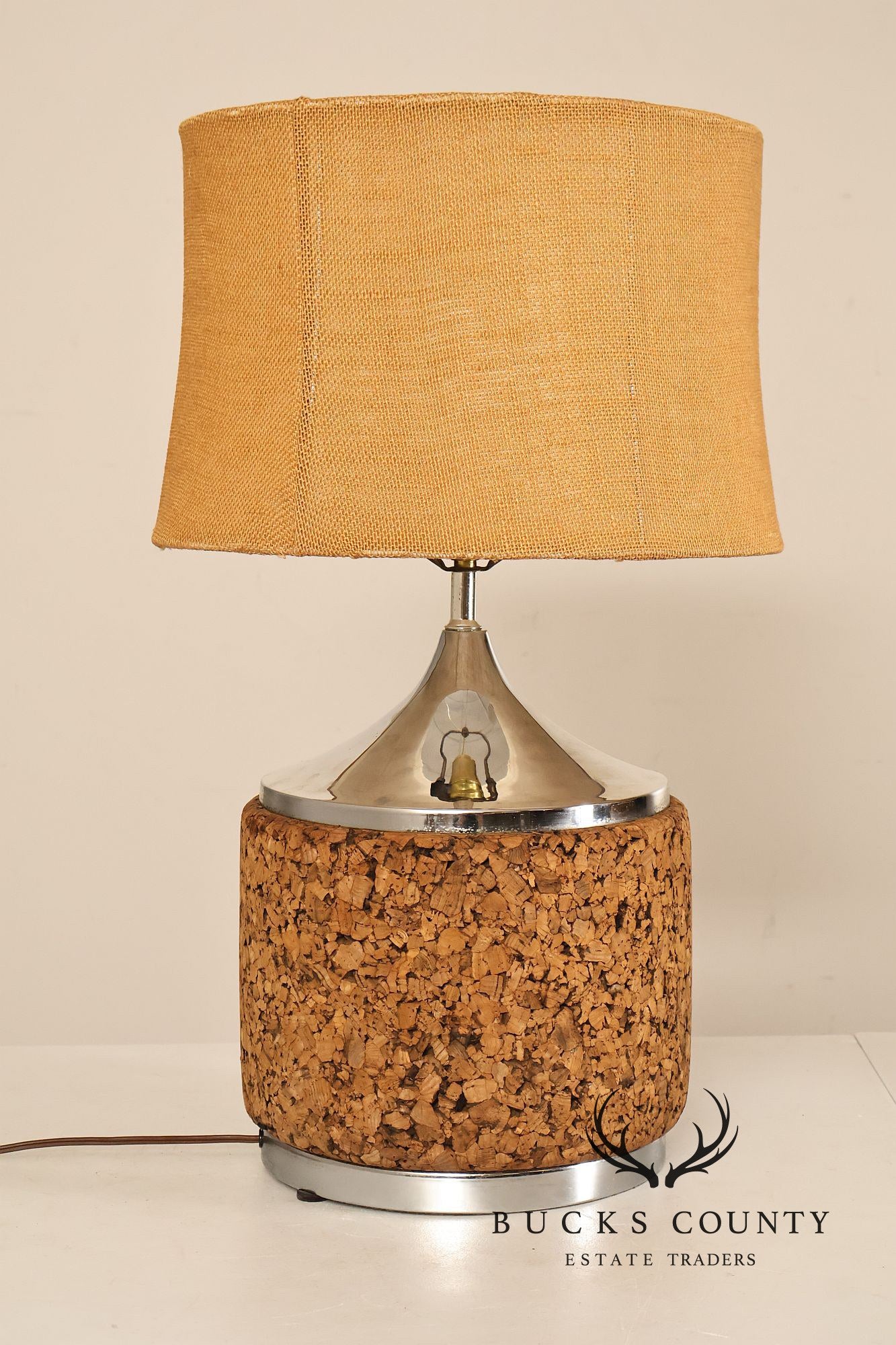 Leviton Mid Century Modern Pair of Cork Table Lamps