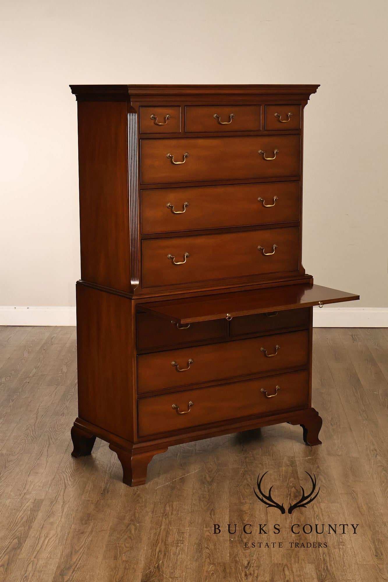 Kittinger Mahogany 10 Drawer Chippendale Style Chest-on-Chest Tall Dresser