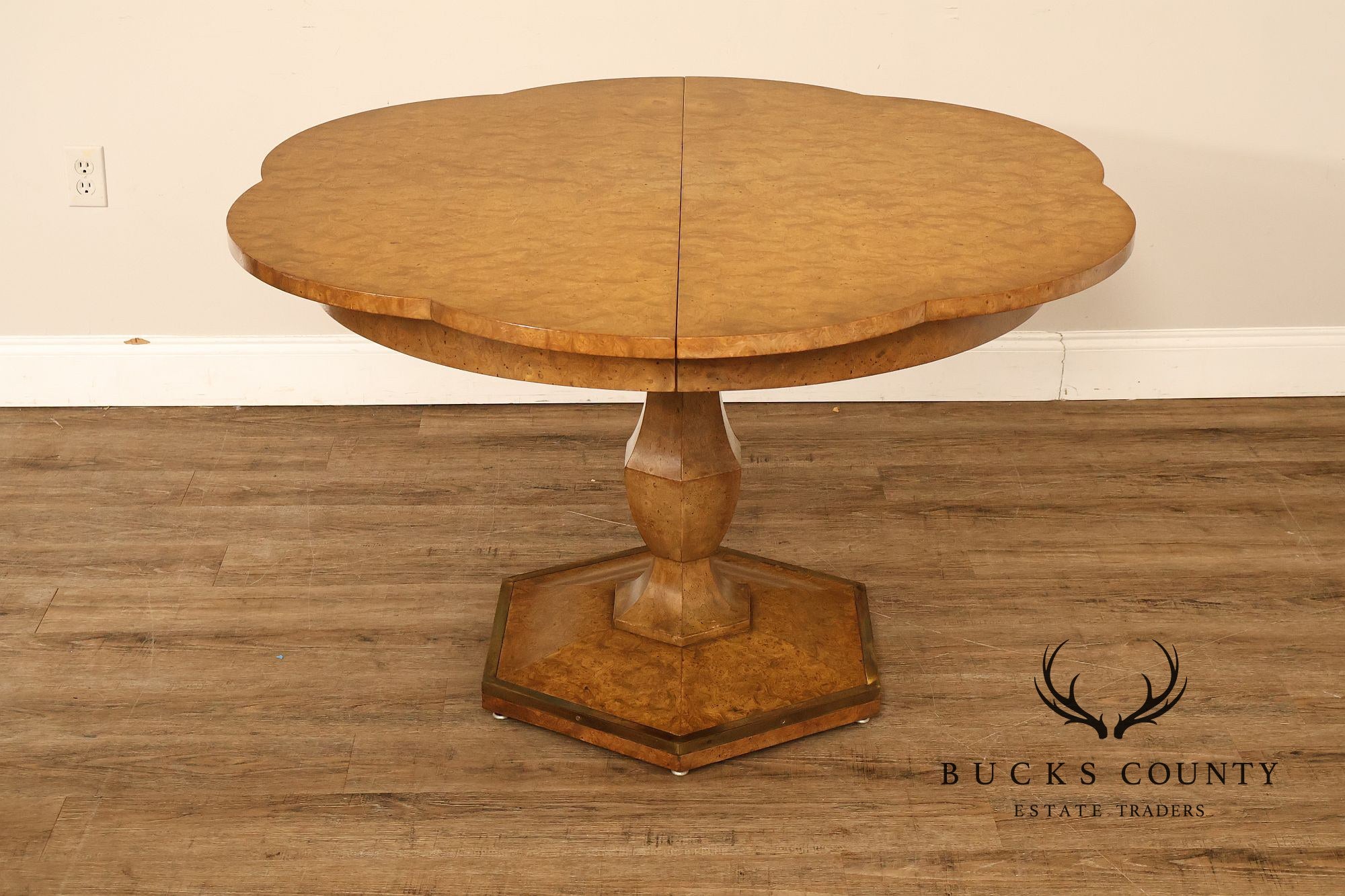 Mastercraft Hollywood Regency Burlwood Pedestal Expandable Dining Table