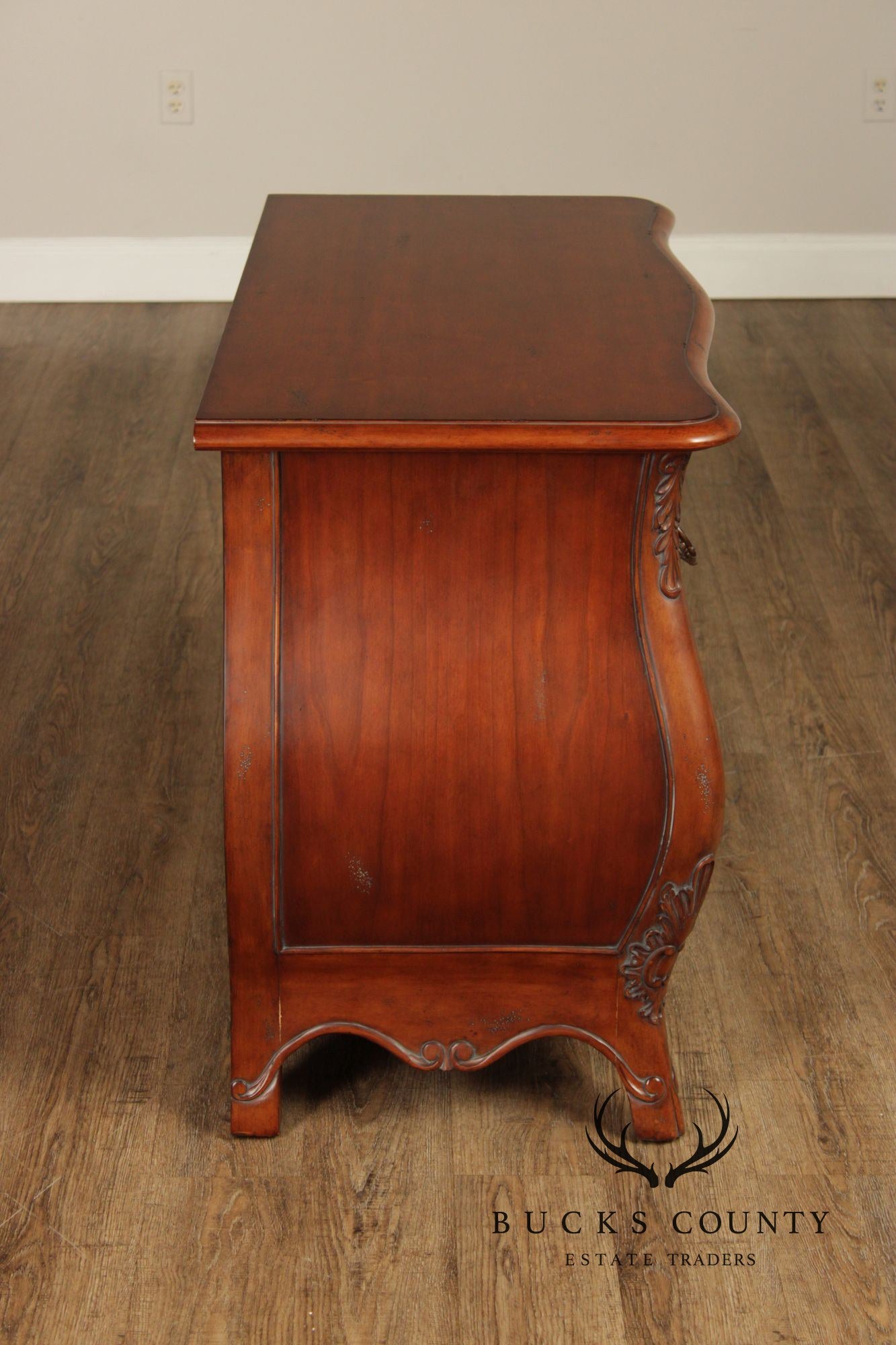 Century Furniture 'Coeur de France' Pair of Carved Cherry Bombe Chests