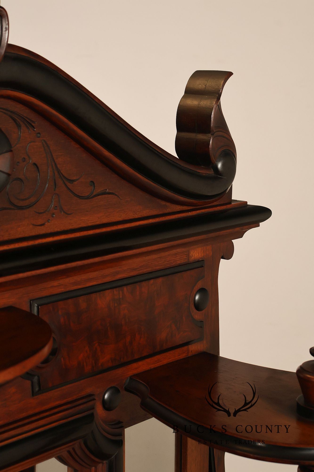 Antique American Renaissance Revival Walnut Mirrored Etagere Hall Tree