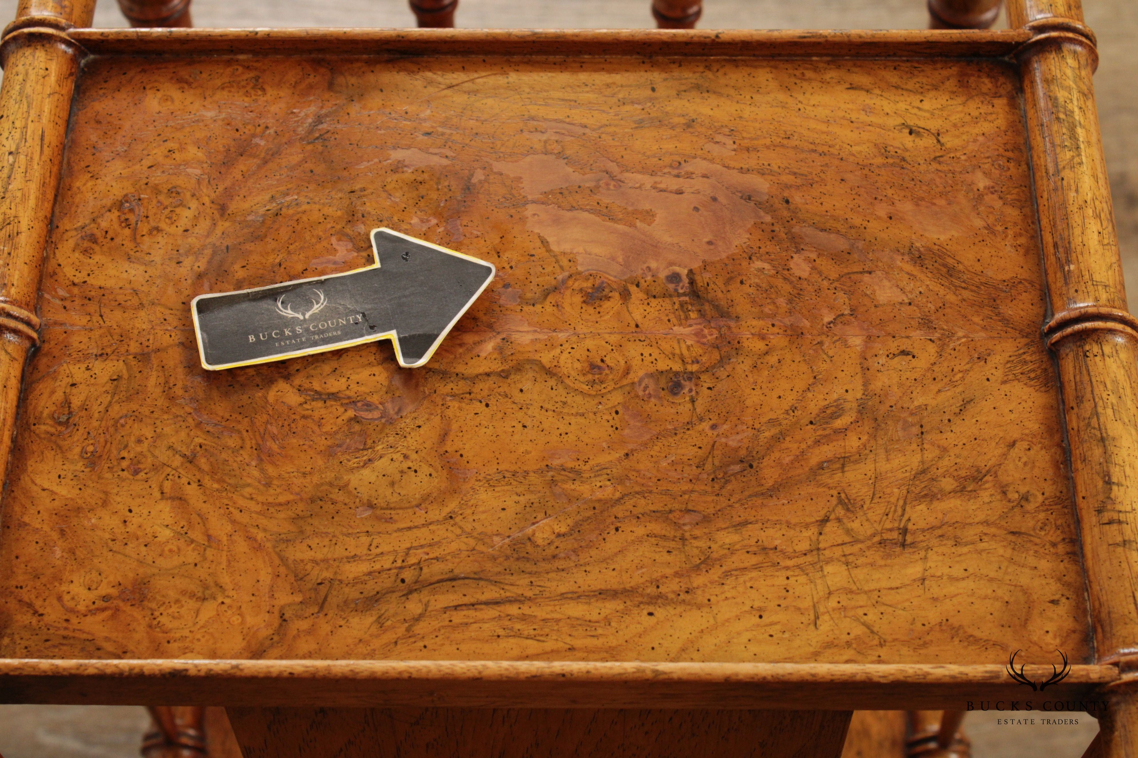 Vintage Walnut Faux Bamboo Canterbury Magazine Rack