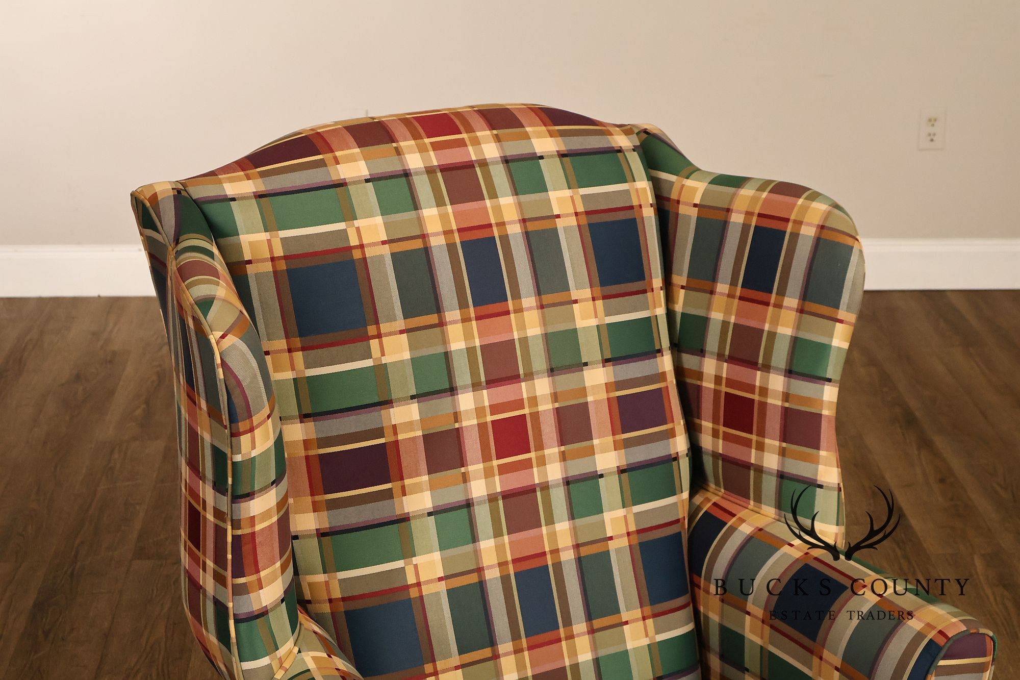 Henredon Custom Folio Collection Plaid Wingback Armchair