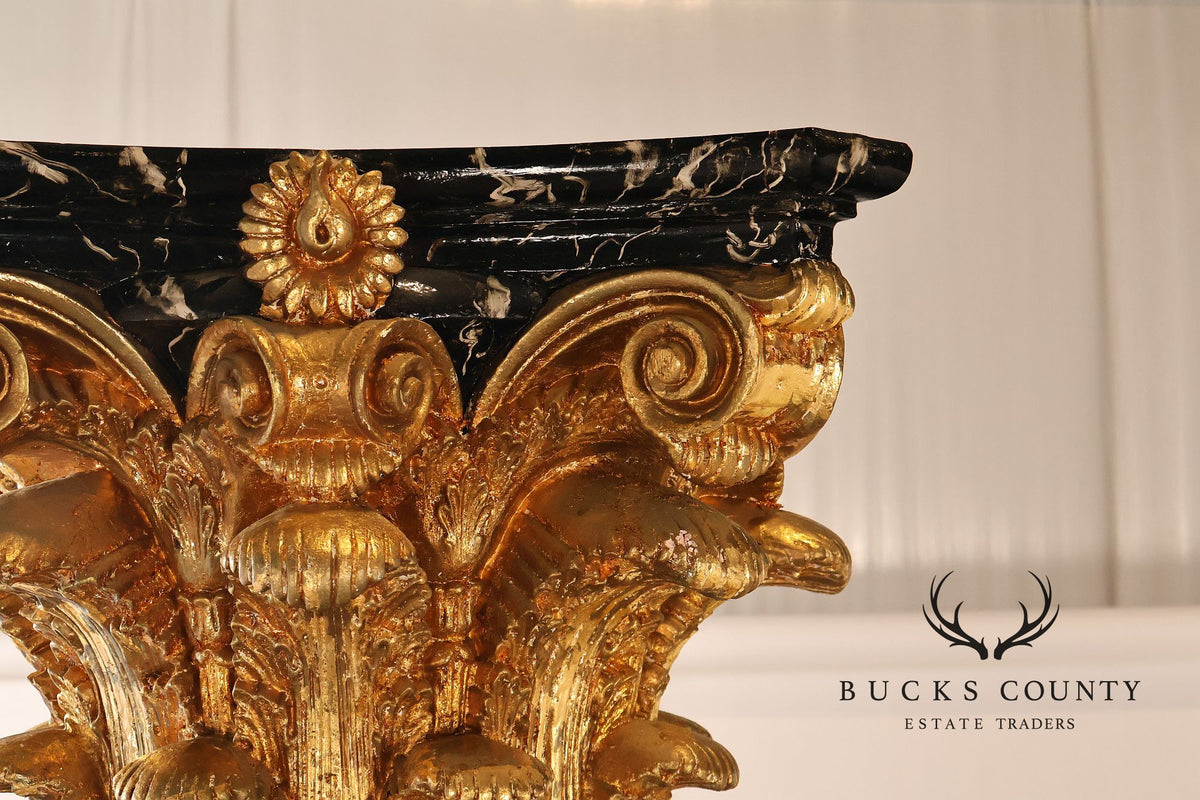 Monumental Neoclassical Faux Marble And Gilt Corinthian Decorative Column