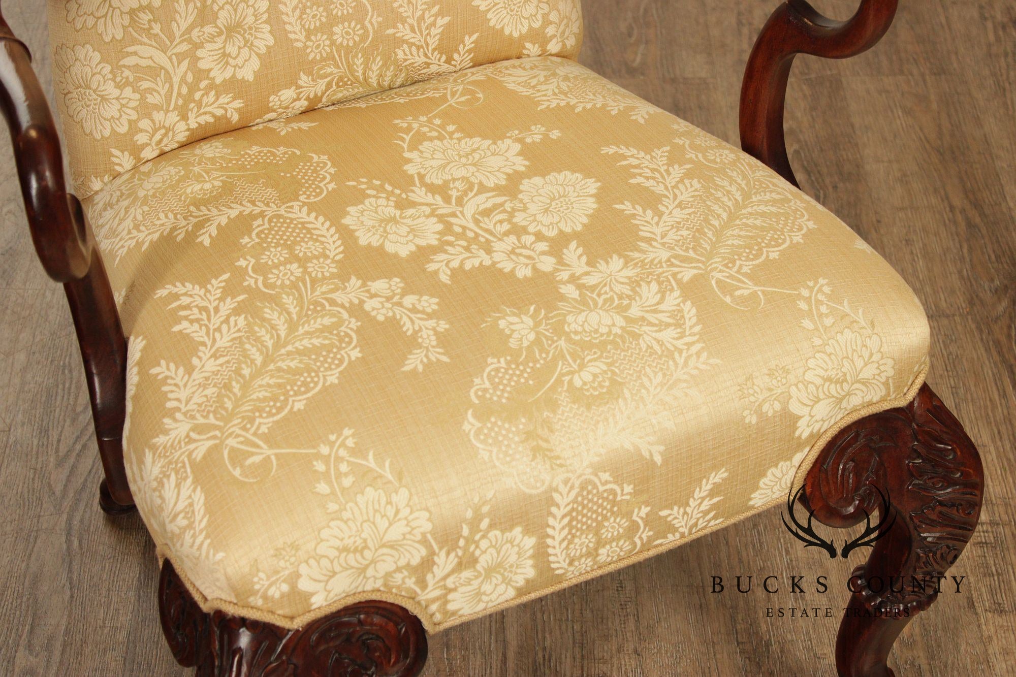 Century Furniture Pair Of Chippendale Style Carved Mahogany Upholstered Armchairs