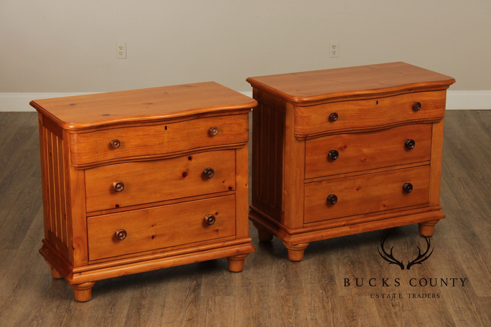 Stanley Furniture Pair of Pine Three-Drawer Nightstands