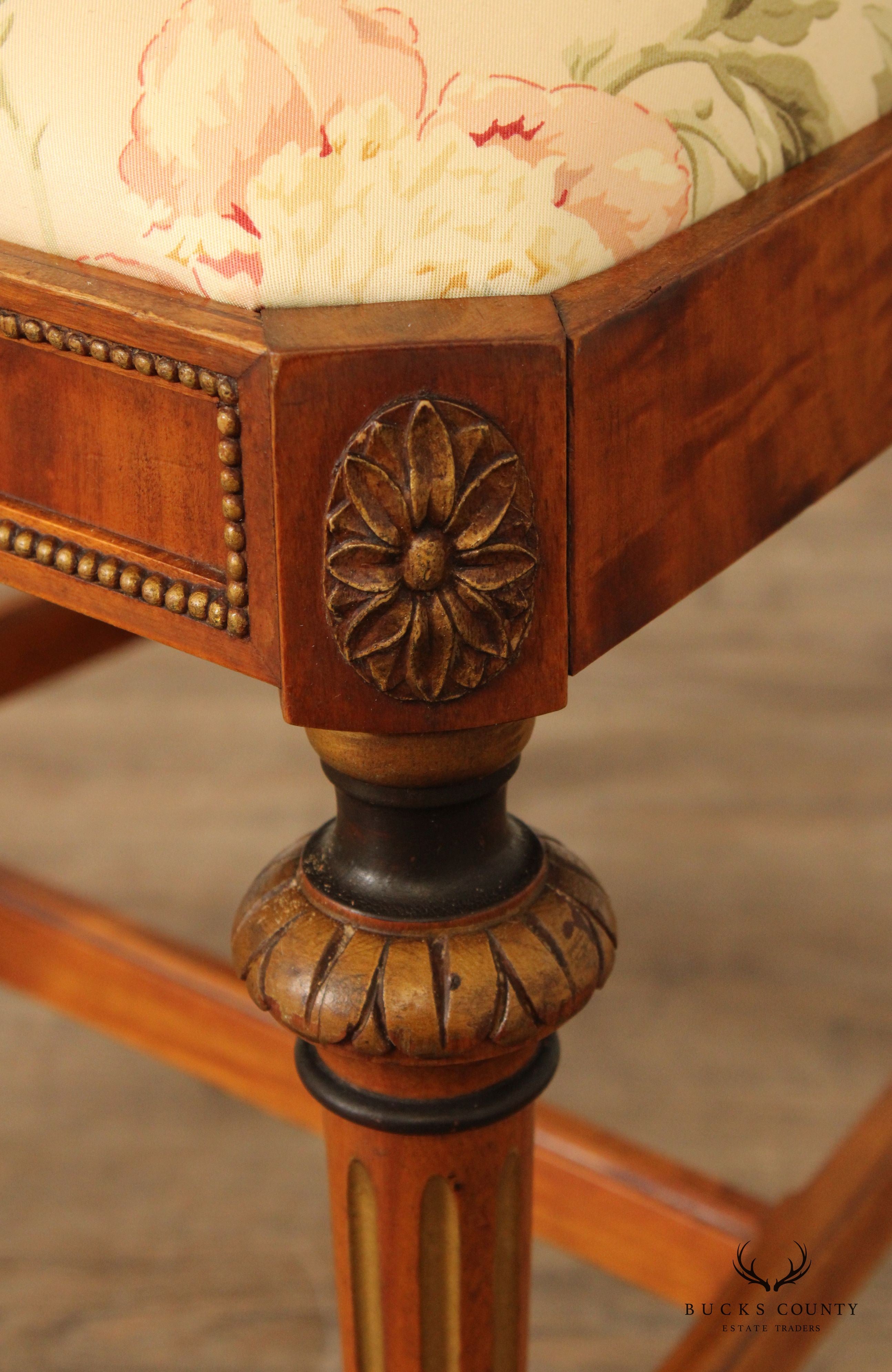 Sligh 1930's French Louis XVI Style Pair of Partial Gilt Burlwood Side Chairs