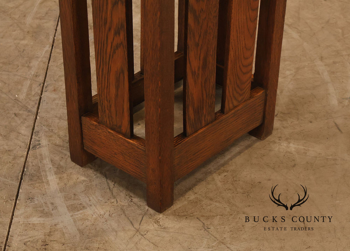 Antique Arts And Crafts Mission Oak Umbrella Stand With Drip Pan