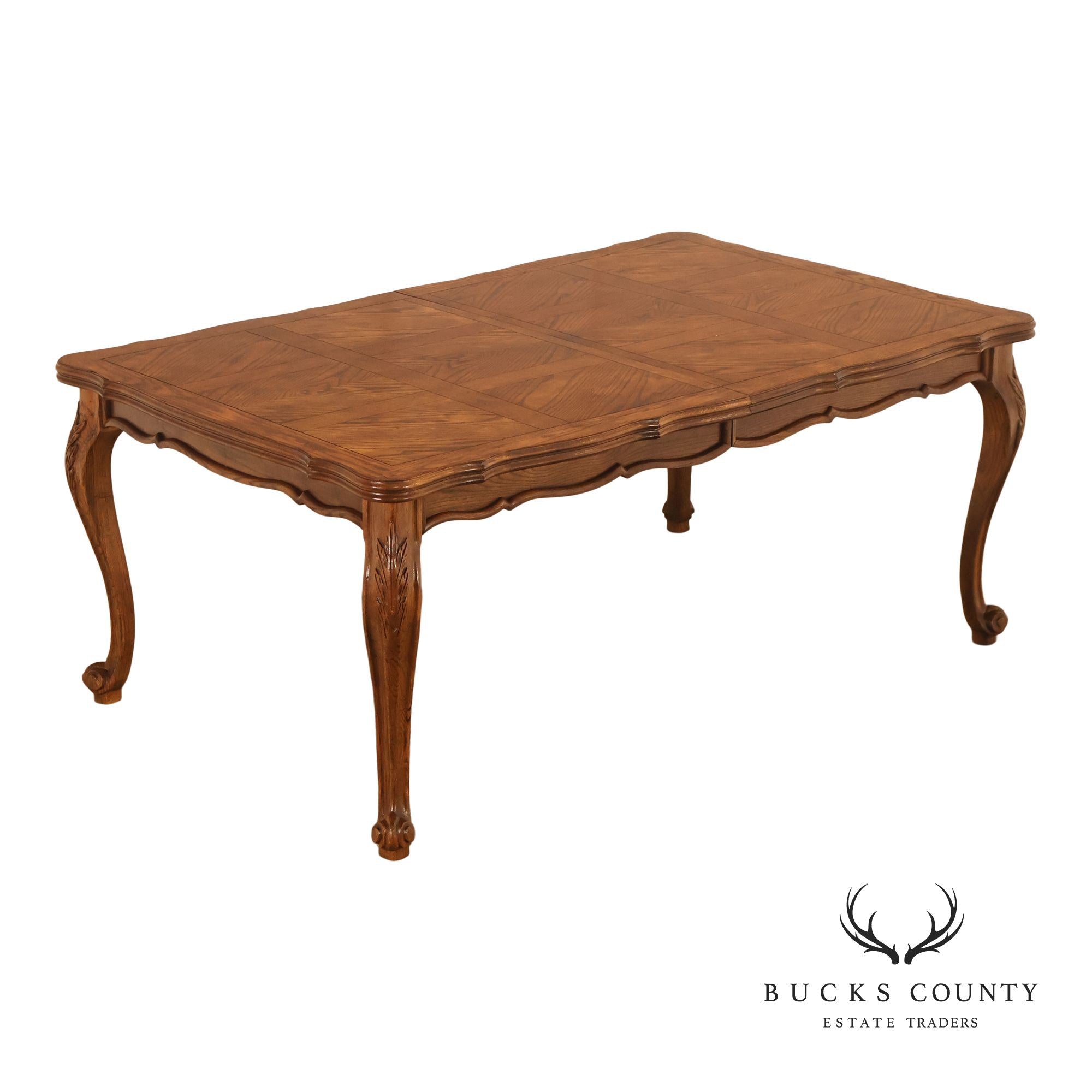 Century French Country Oak Parquet Top Expandable Dining Table With 2 Leaves