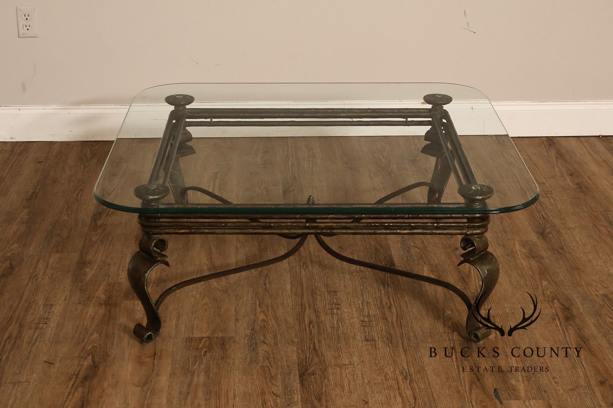 Neoclassical Style Iron And Glass Coffee Table