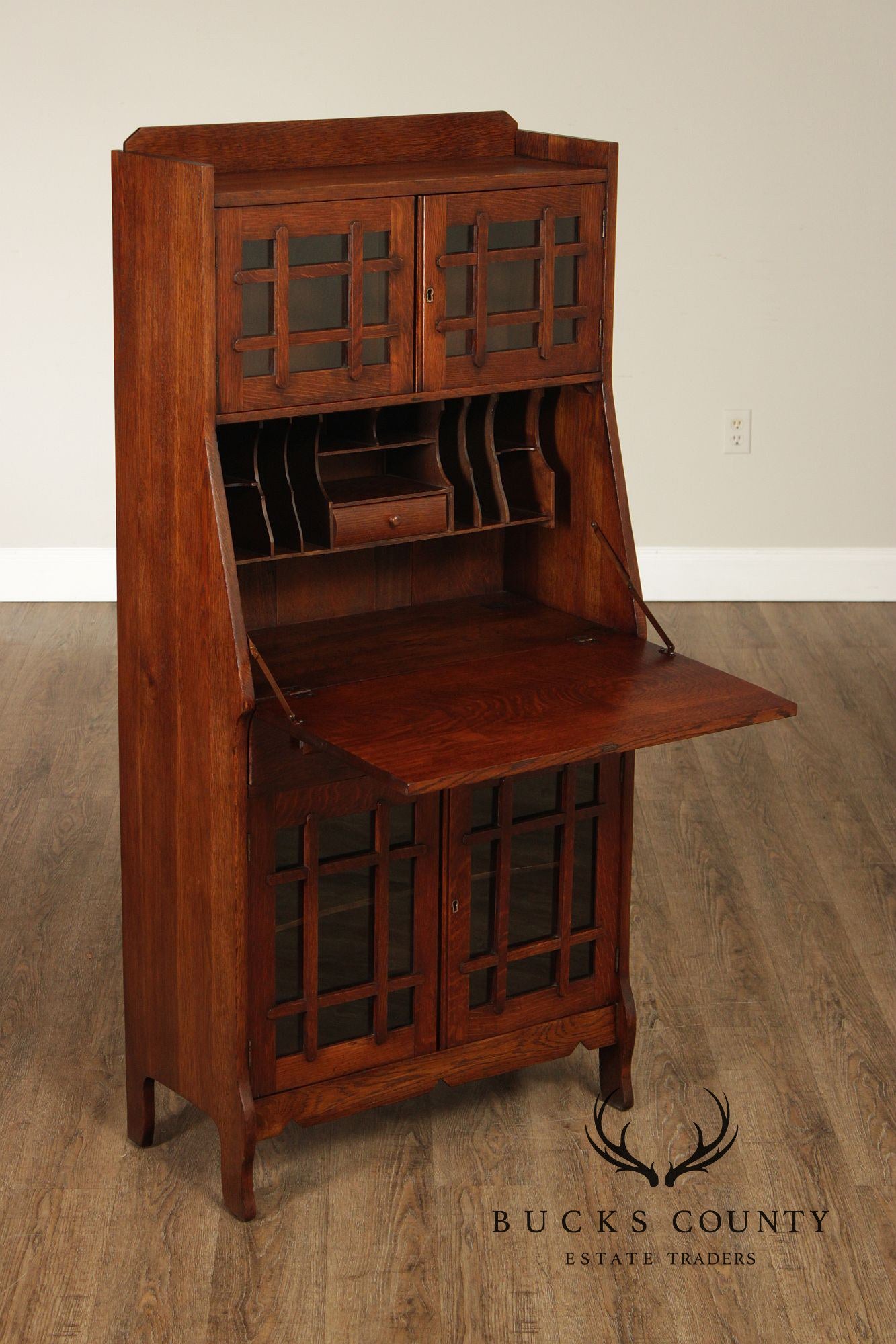 Antique Arts & Crafts Mission Oak Secretary Desk Bookcase