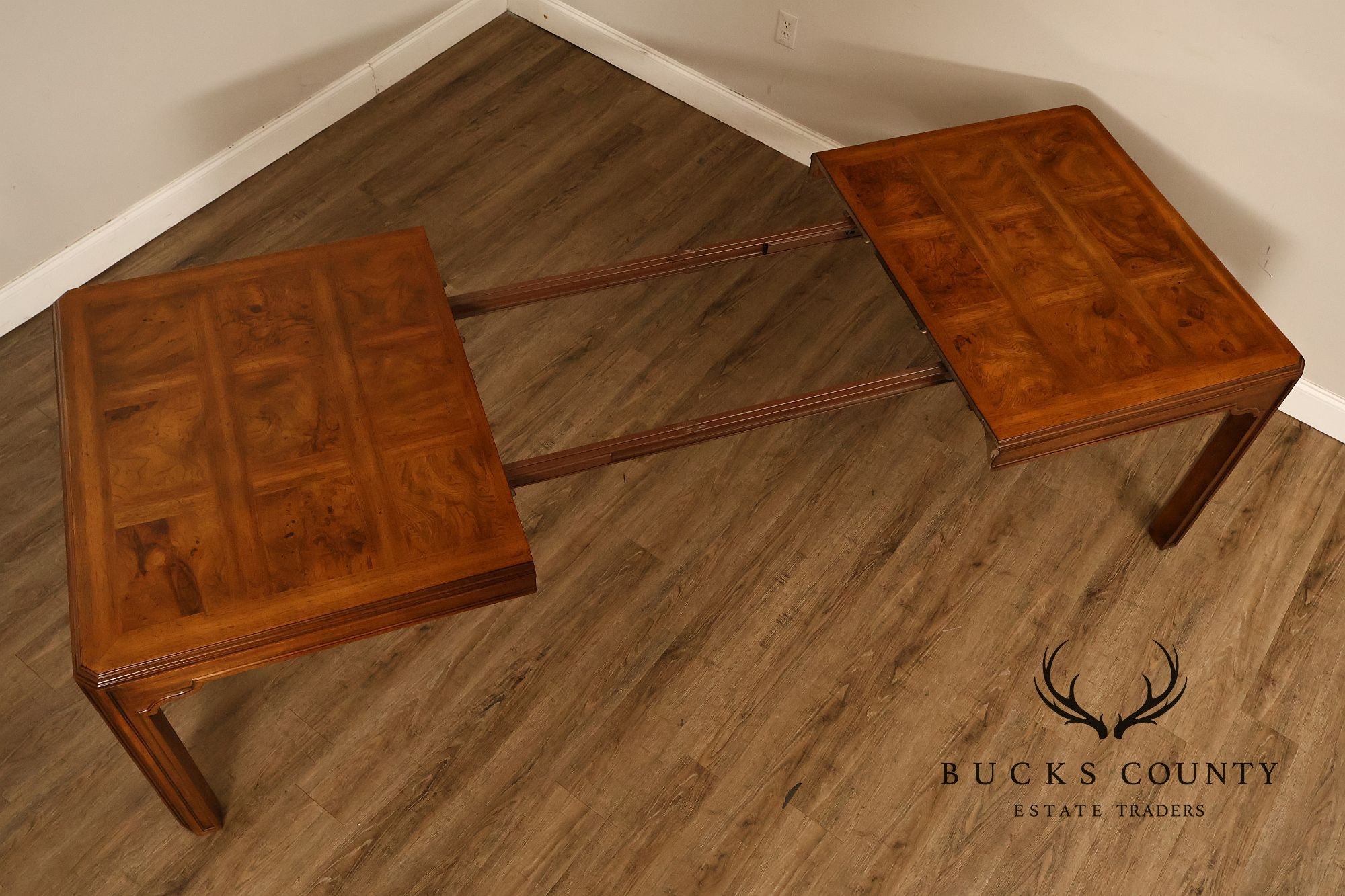 Drexel Heritage Sketchbook Collection Burl Wood Parsons Extendable Dining Table